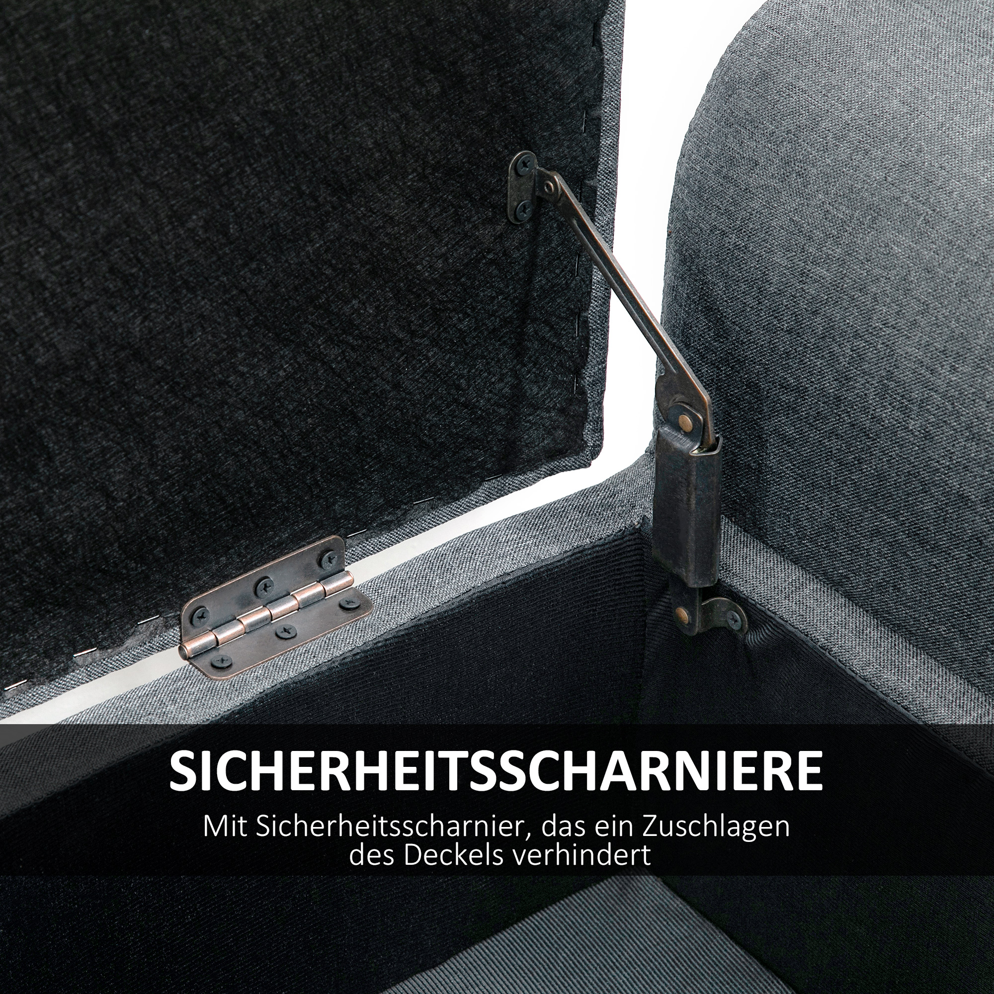 Sitzbank mit Stauraum, Polsterbank, belastbar bis 130 kg, Leinenoptik, Kautschukholz, 116 x 44 x 58 cm, Hellgrau
