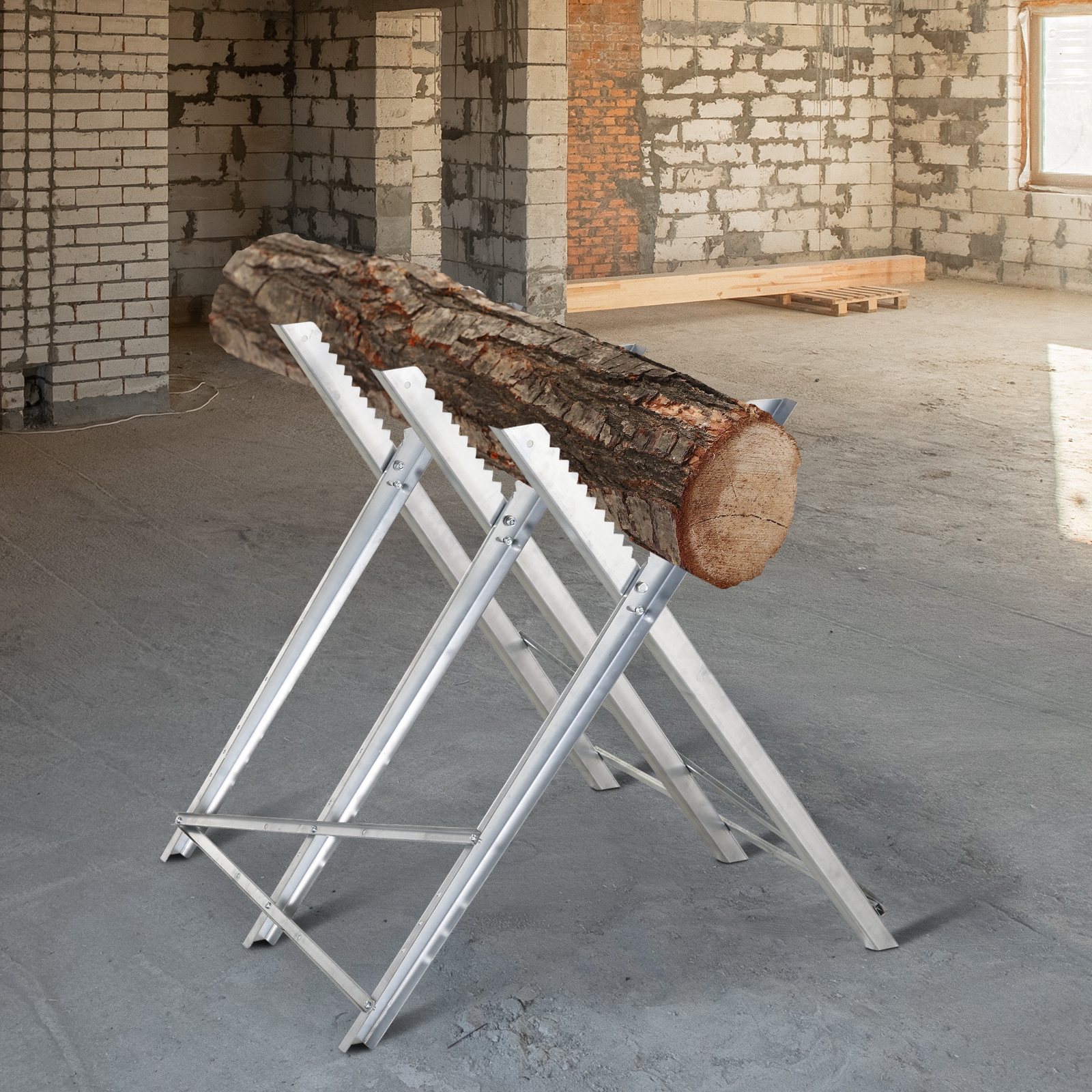 Kettensägebock Sägebock zusammenklappbar Sägegestell für Brennholz Silber Metall 83 x 83 x 79 cm