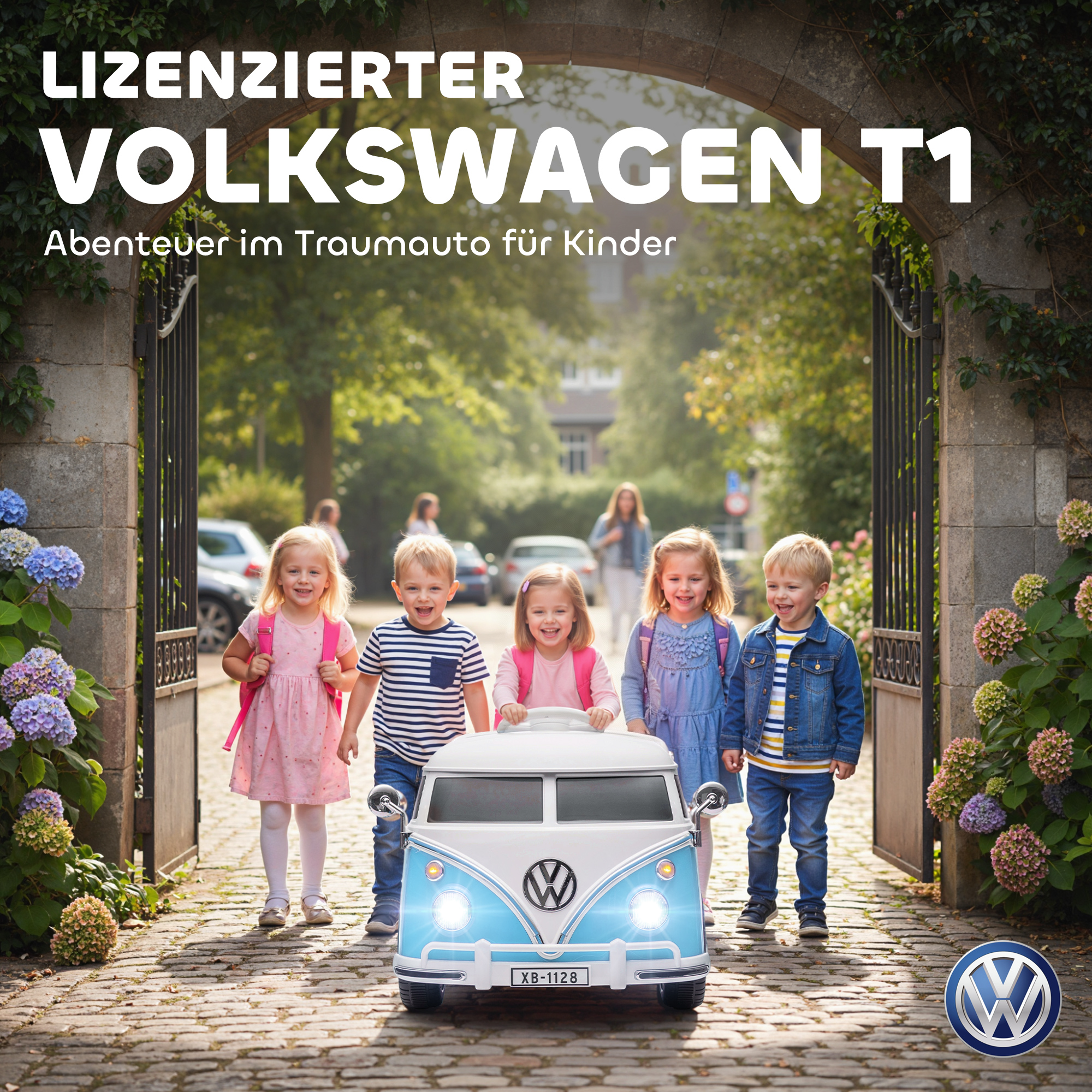 Kinderfahrzeug VW-Bus, 2 Motoren, blau