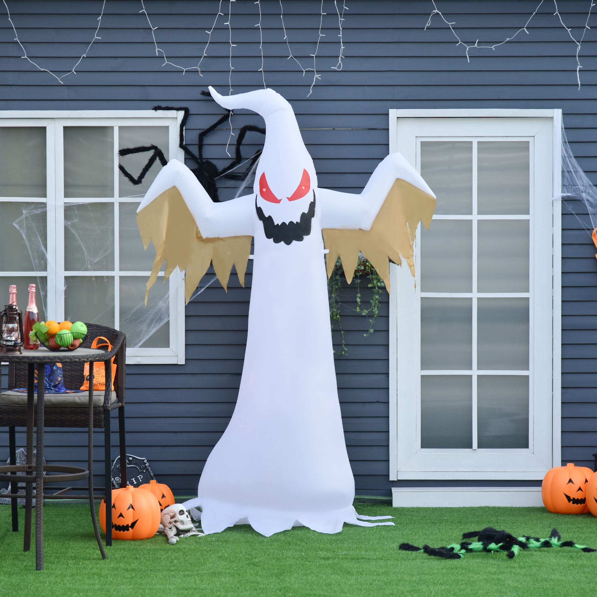 Halloween aufblasbares Gespenst 2,4 m Dekoration mit LEDs IP44 Selbstaufblasender Polyester Weiß + Rot 150 x 80 x 240 cm