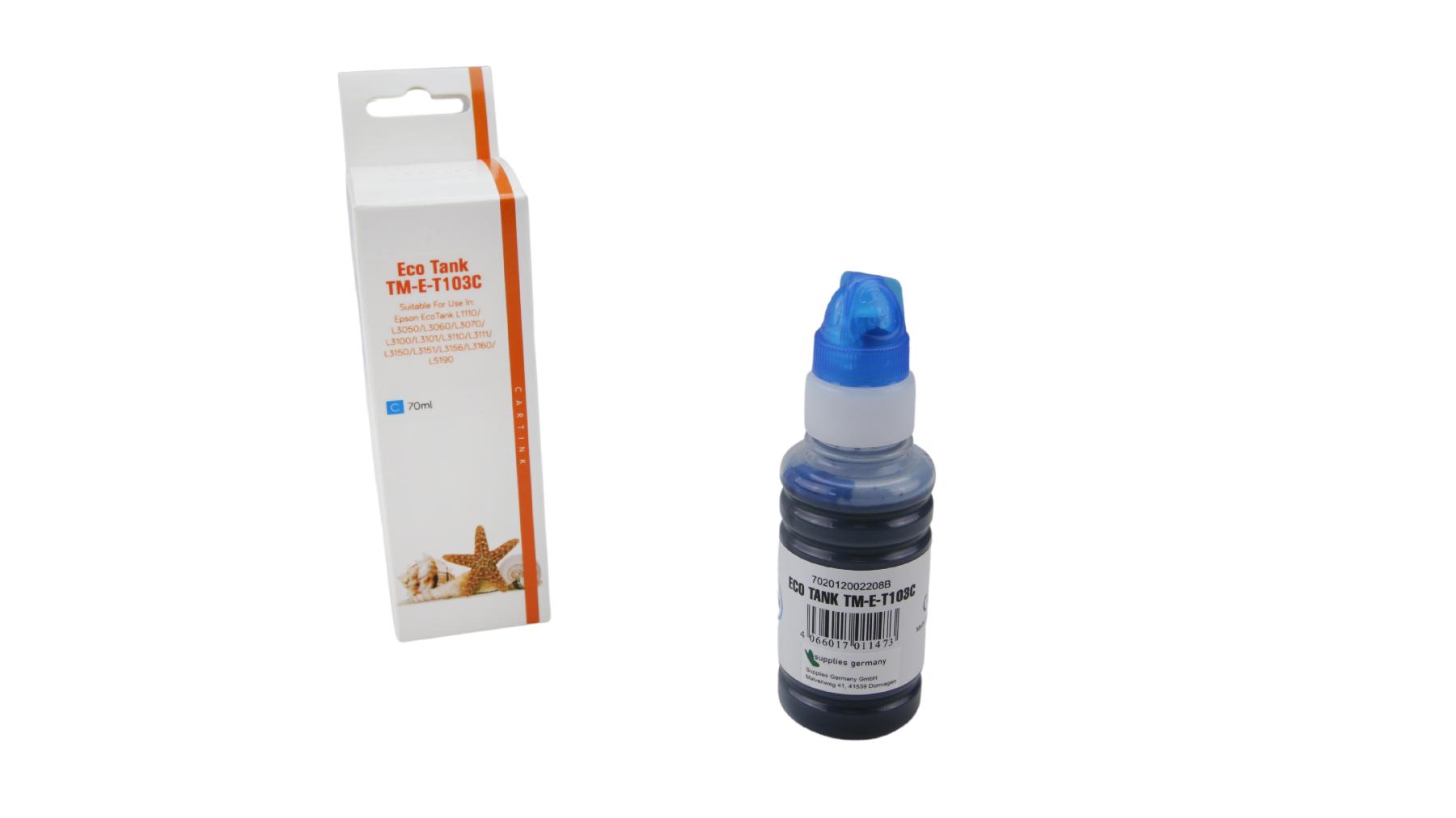 T103C Eco Tank Nachfüllflasche cyan für Epson / C13T00S24A / 70ml