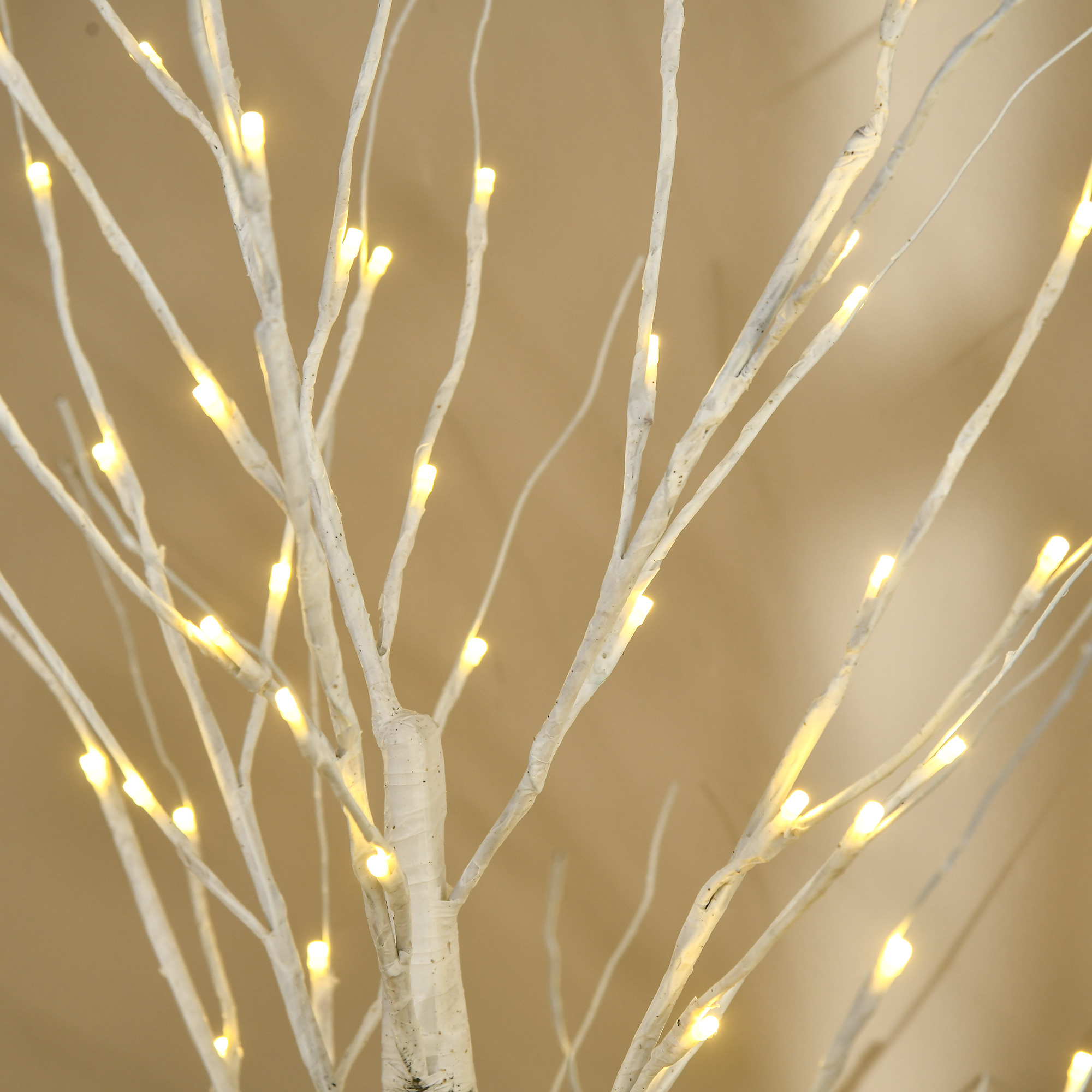 Künstliche Birke mit LEDs, biegsame Äste, Kunststoff und Metall, 150 cm, Weiß
