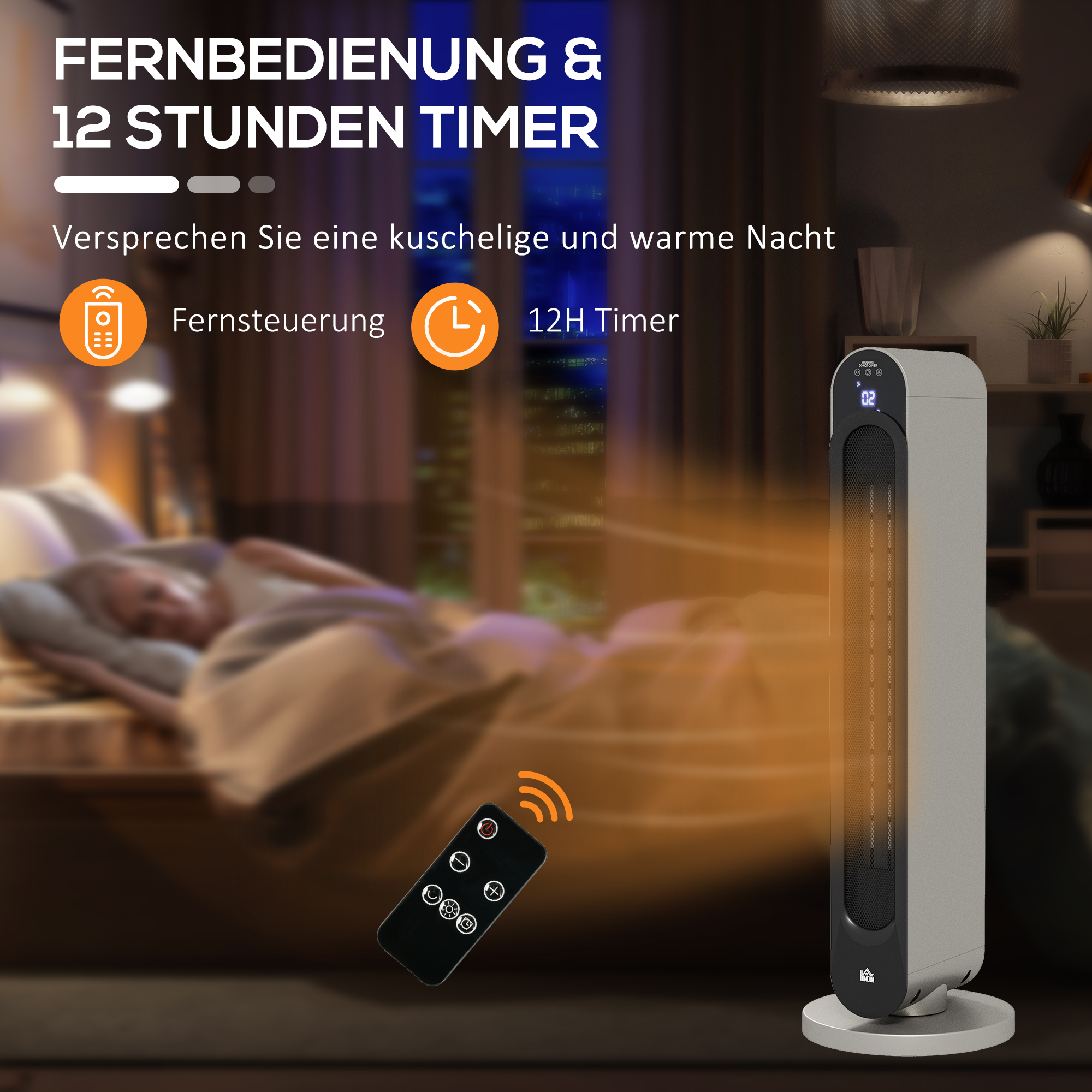 Elektrische Heizung, 3 Modi, 12-Stunden-Timer, LED-Anzeige, Schwenkfunktion