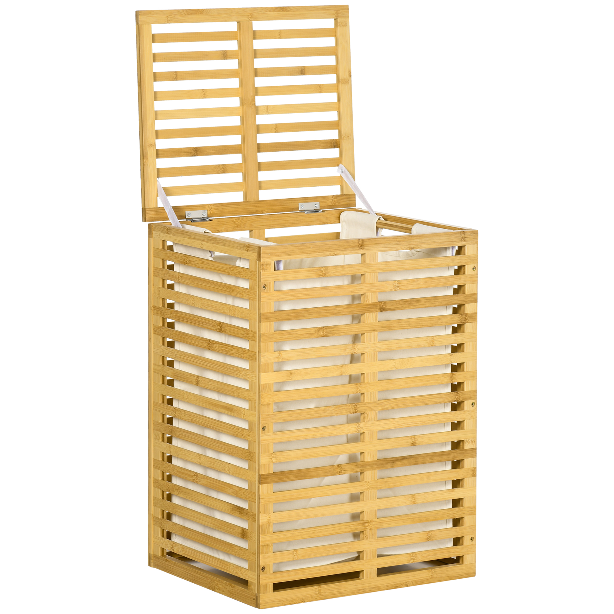 Bambus Wäschekorb mit 63 L Wäschesammler mit Deckel Wäschesack, Stange 44 x 37 x 62,5 cm Naturholz