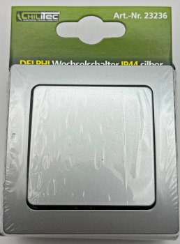 DELPHI Wechsel-Schalter IP44, 250V~/ 10A, inkl. Rahmen, UP, silber