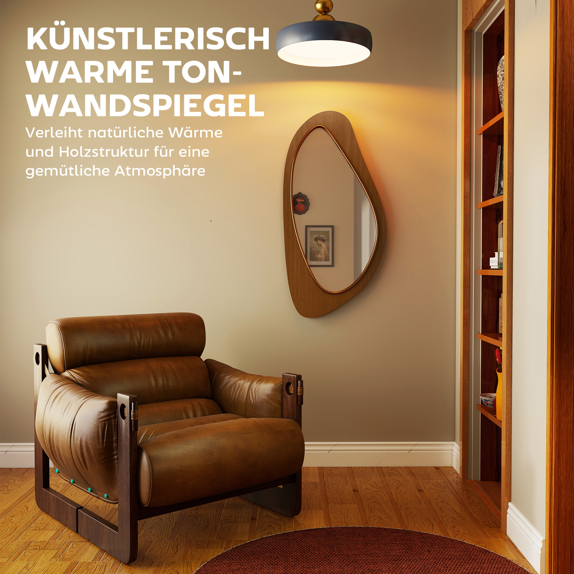 Wandspiegel Fenster Spiegel mit Kieferfurnierrahmen für Schlafzimmer Wohnzimmmer, 91,5 x 45 x 3 cm, Naturholz