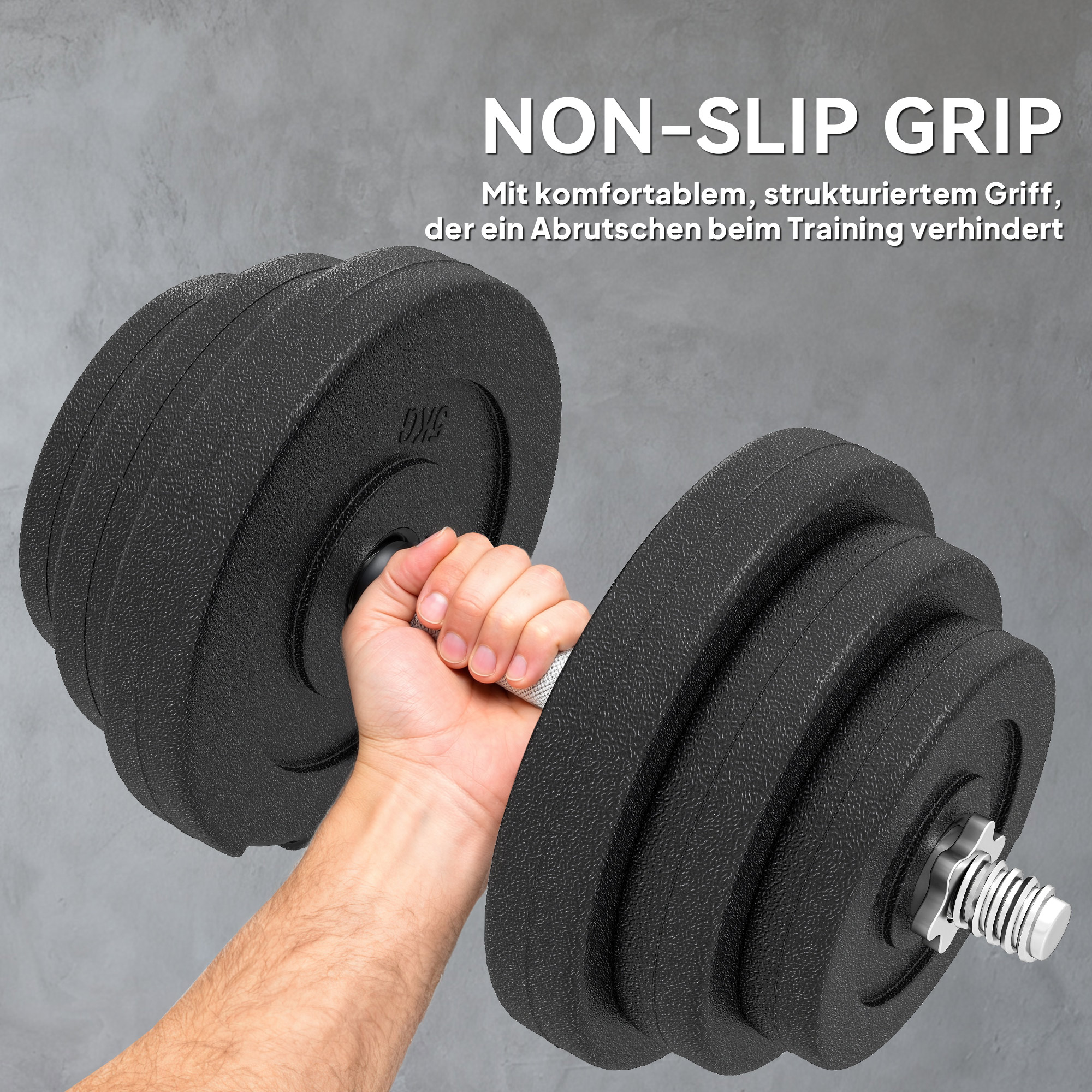 Kurzhantel-Set 40 kg, 2 Metallgriffe, 12 Hantelscheiben, bodenschonend, schwarz