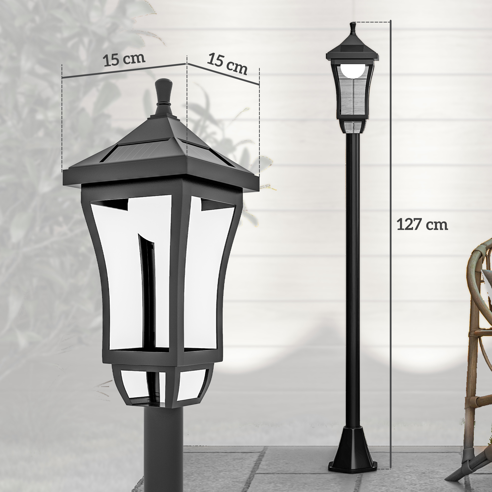 Solar Gartenlaterne 127 cm Gartenlampe mit Kaltweiß LED Licht, Lichtsensor IP44 Wasserdicht
