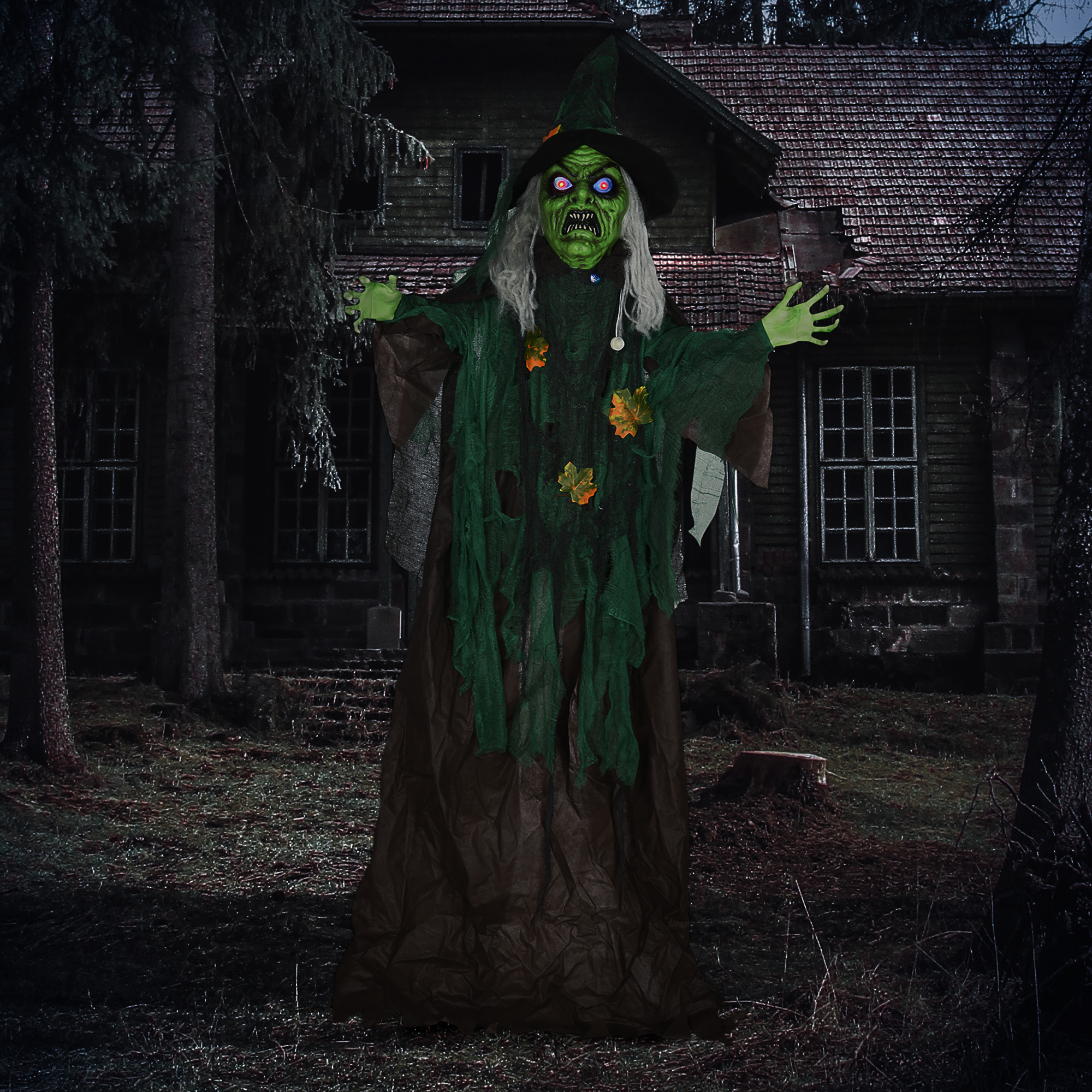 Halloween-Hexe, Halloween-Dekoration, Soundfunktion, mit Bewegungssensor und LED-Lichtern, 60 cm x 18 cm x 183 cm