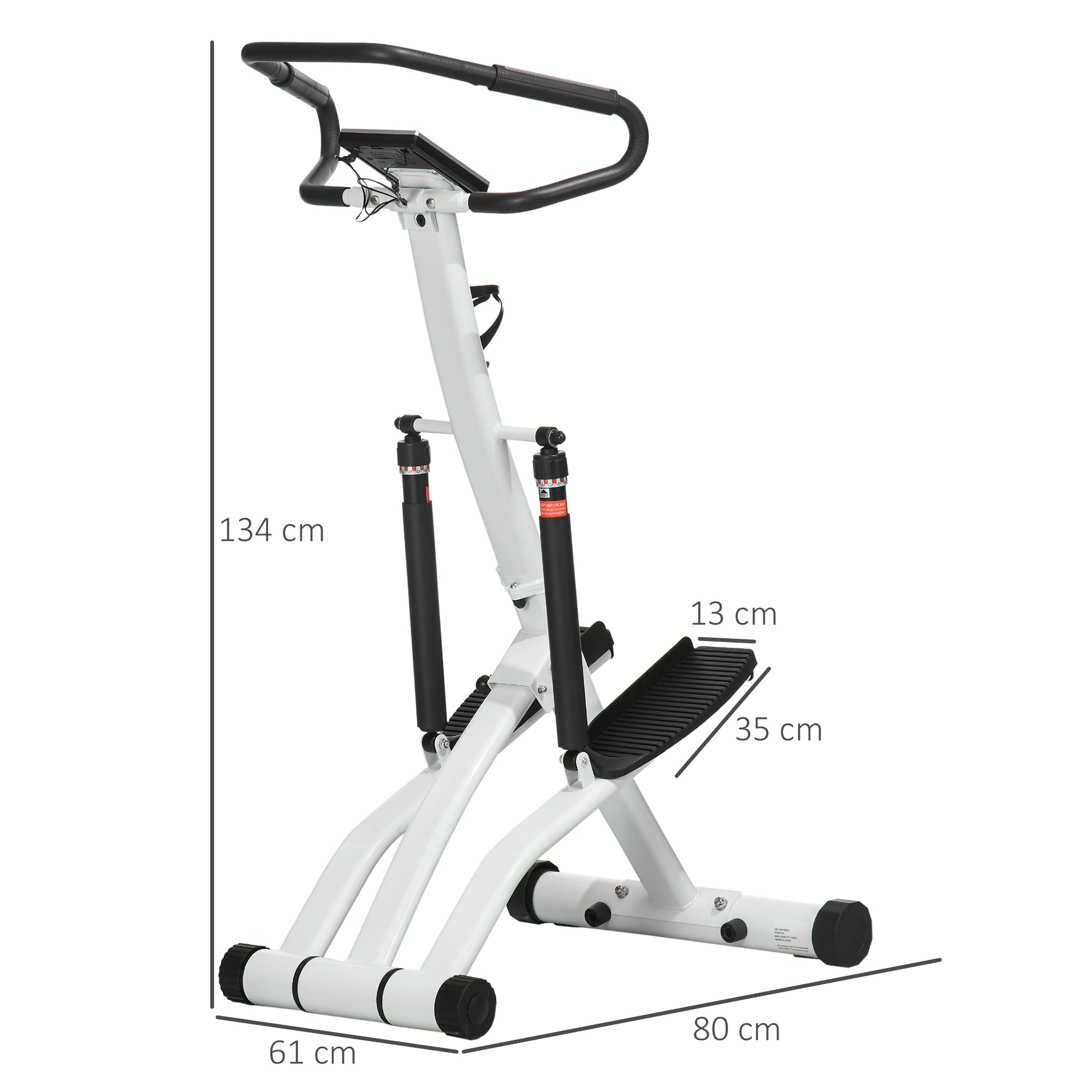 STEPPER mit 12 Widerstandsstufen, LCD-Anzeige, 2 Rollen, 80 cm  x 61 cm x 134 cm, Weiß + Schwarz
