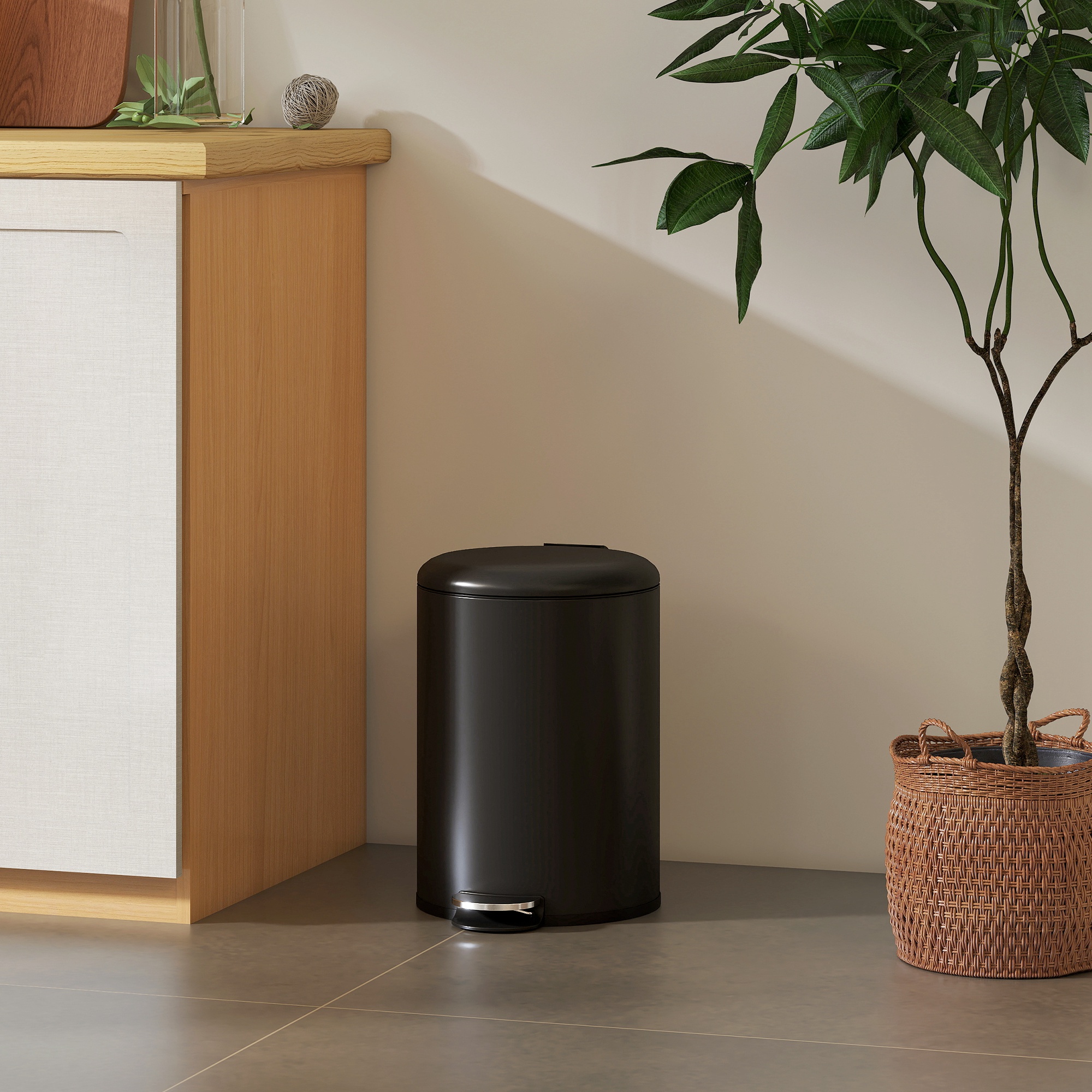 20-Liter Küchen-Mülleimer, Fingerabdruckresistenter Metall-Abfalleimer mit Soft-Close-Deckel, Fußpedal und herausnehmbarem Eimer, Schwarz