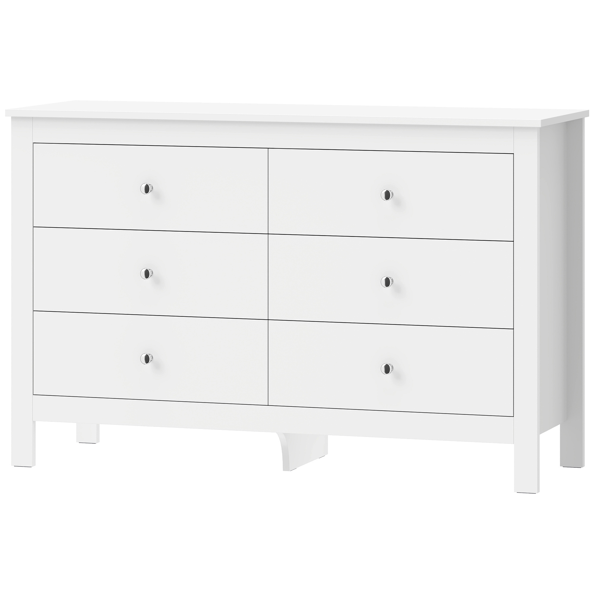 Kommode mit 6 Schubladen, Sideboard mit leichtgängigen Laufschienen für Schlafzimmer, Wohnzimmer oder Flur, 118 x 39,5 x 75,5 cm, Weiß