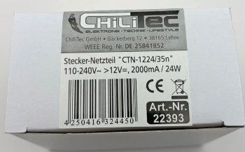 Stecker-Netzteil "CTN-1224/35n", 110-240V~ >12V=, 2000mA / 24W, 3,5mmKoax