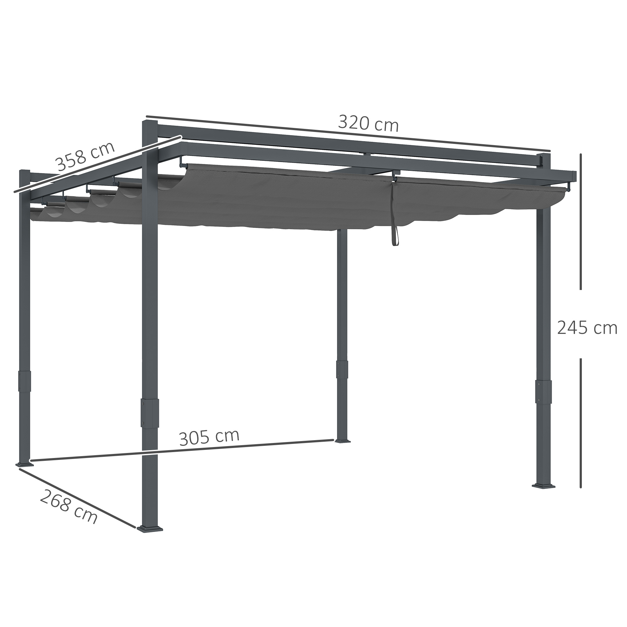Pergola Pavillon ca, 3,5x3m Aluminium Stabil winterfest Sonnenschutz mit verstellbares Schiebedach Grau