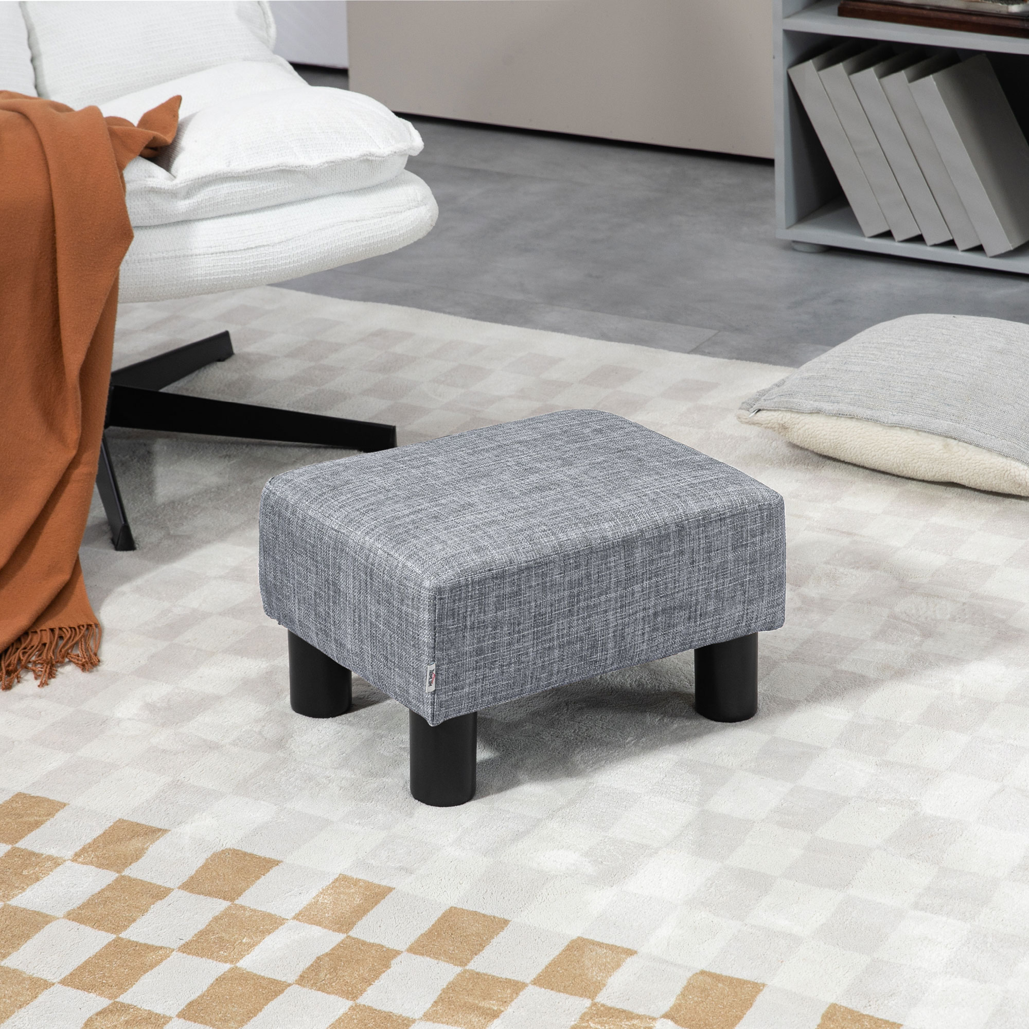 Hocker mit Stoffbezug in Leinenoptik, bis 110 kg, hellgrau, 40 x 30 x 24cm