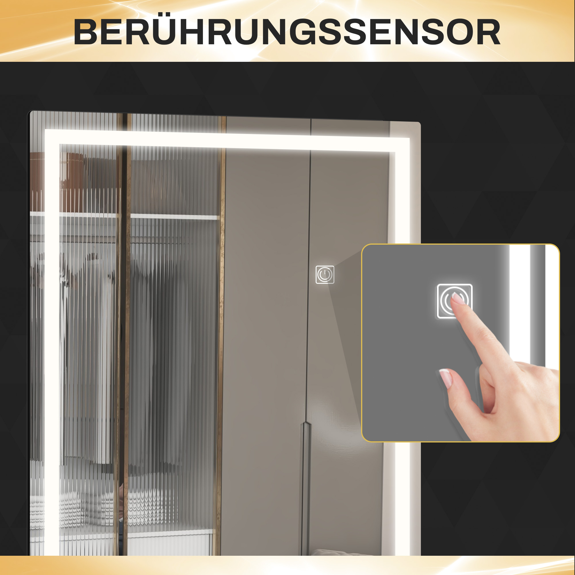 Ganzkörperspiegel mit LED, dimmbar, Touchsensor, Speicherfunktion, silber, 40x120 cm