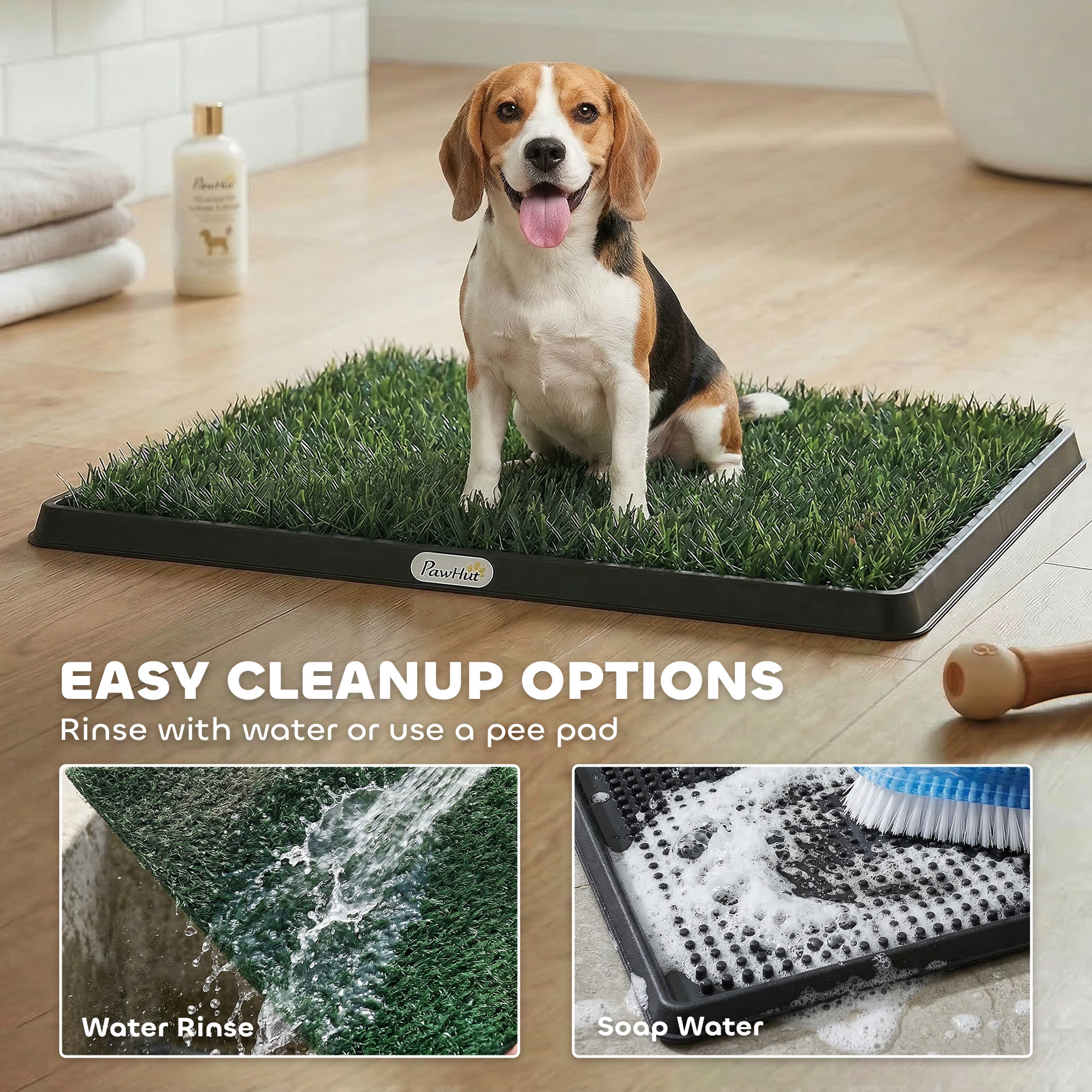 Hundetoilette 76 x 50,5 cm Hundeklo mit 2 Kunstrasen waschbar Welpentoilette für Hunde für Balkon Zuhause Schwarz+Grün