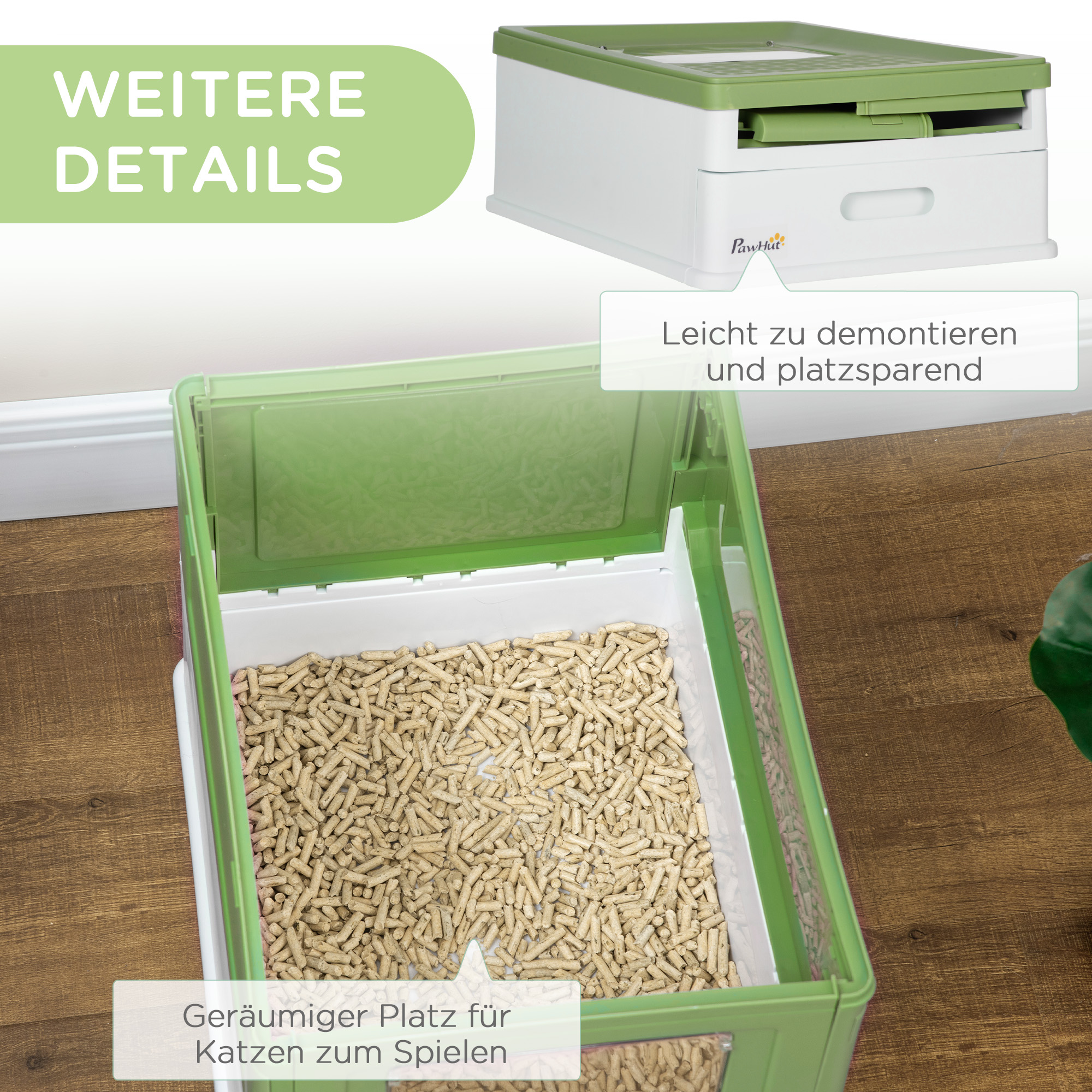 Katzentoilette, klappbar, 2 Türen, Streuschaufel, 47,5x35,5x36,7cm, Weiß/Grün