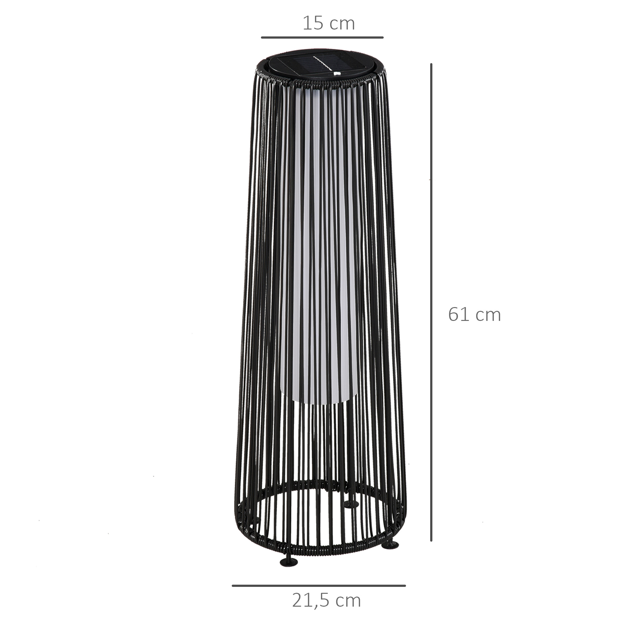 Gartenleuchte, Außenlampe, solarbetrieben, 8 Stunden Betrieb, Rattanoptik, schwarz, 21,5 x 21,5 x 61 cm