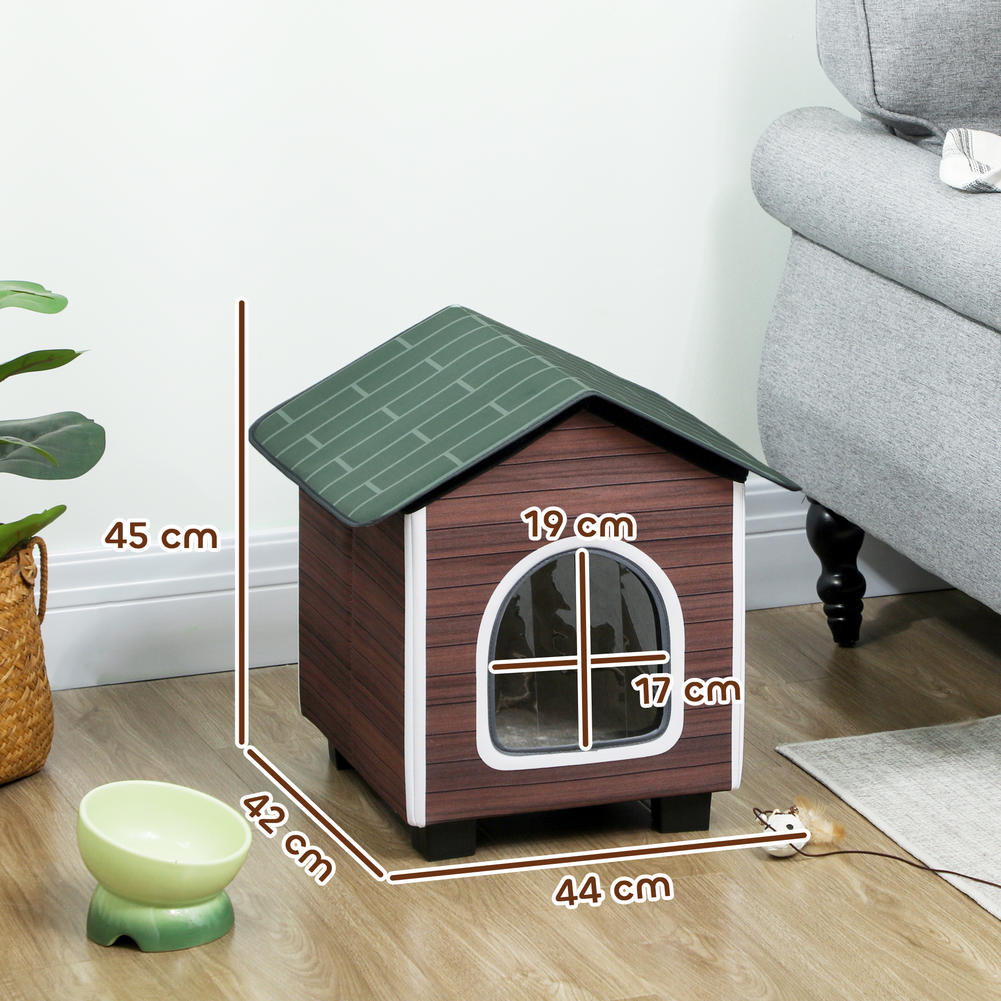 Katzenhaus isolierte Katzenhütte mit Kissen Eingang 44 x 42 x 45cm Wasserabweisend Oxford-Stoff Erhöht