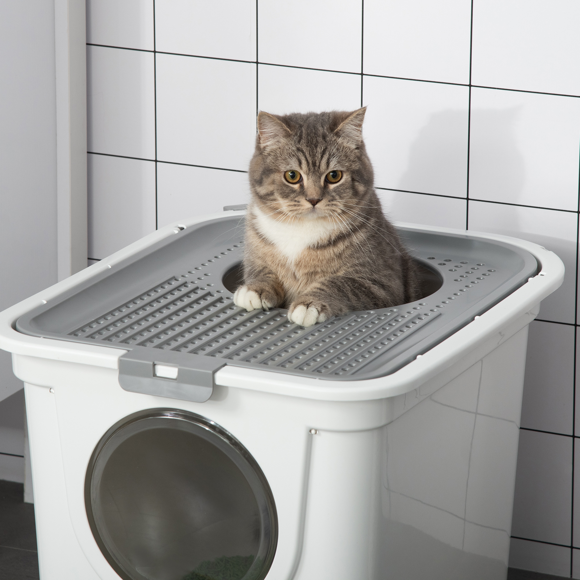 Katzenklo, 2-Wege-Katzenklo, inkl. Streuschaufel, Weiß + Grau