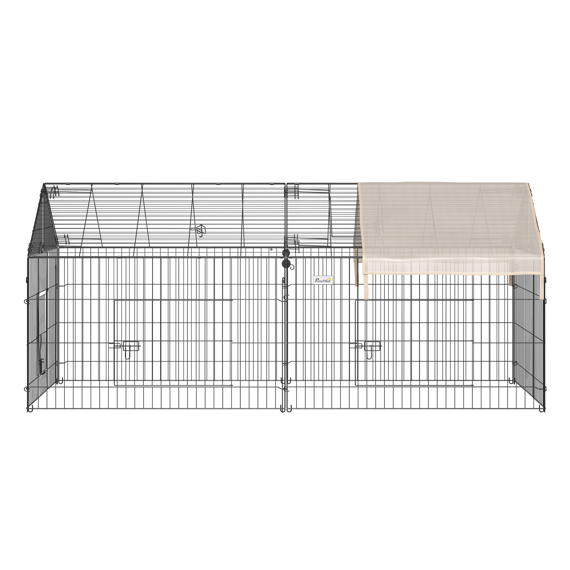 Laufgitter für Kleintiere, Außengehege, 4 Bodenspieße, 220 cm x 103 cm x 103 cm, Schwarz + Beige