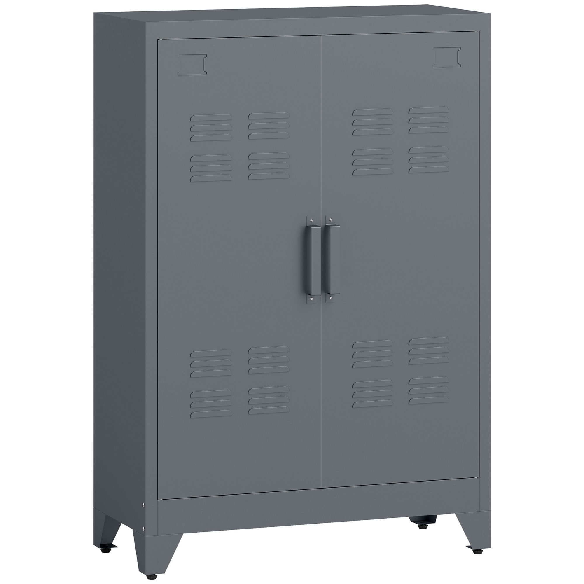 Aktenschrank mit Lamellentüren, Lagerschrank, Metallschrank mit 2 verstellbaren Einlegeböden, 75 x 33 x 110 cm, Grau