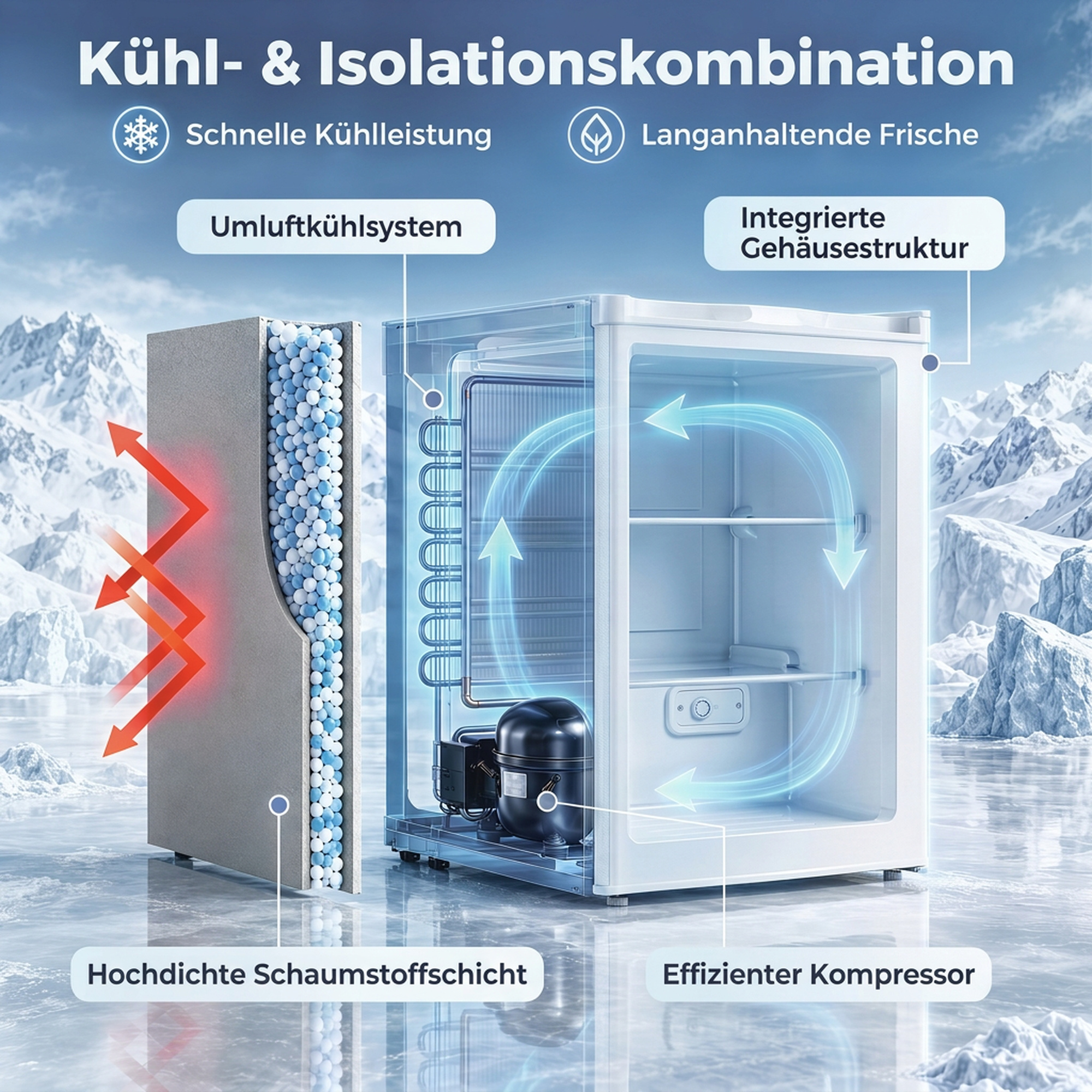 Mini-Gefrierschrank 85 L, kompakter Stand-Gefrierschrank mit wechselbarem Türanschlag und einstellbarer Temperatur, Weiß