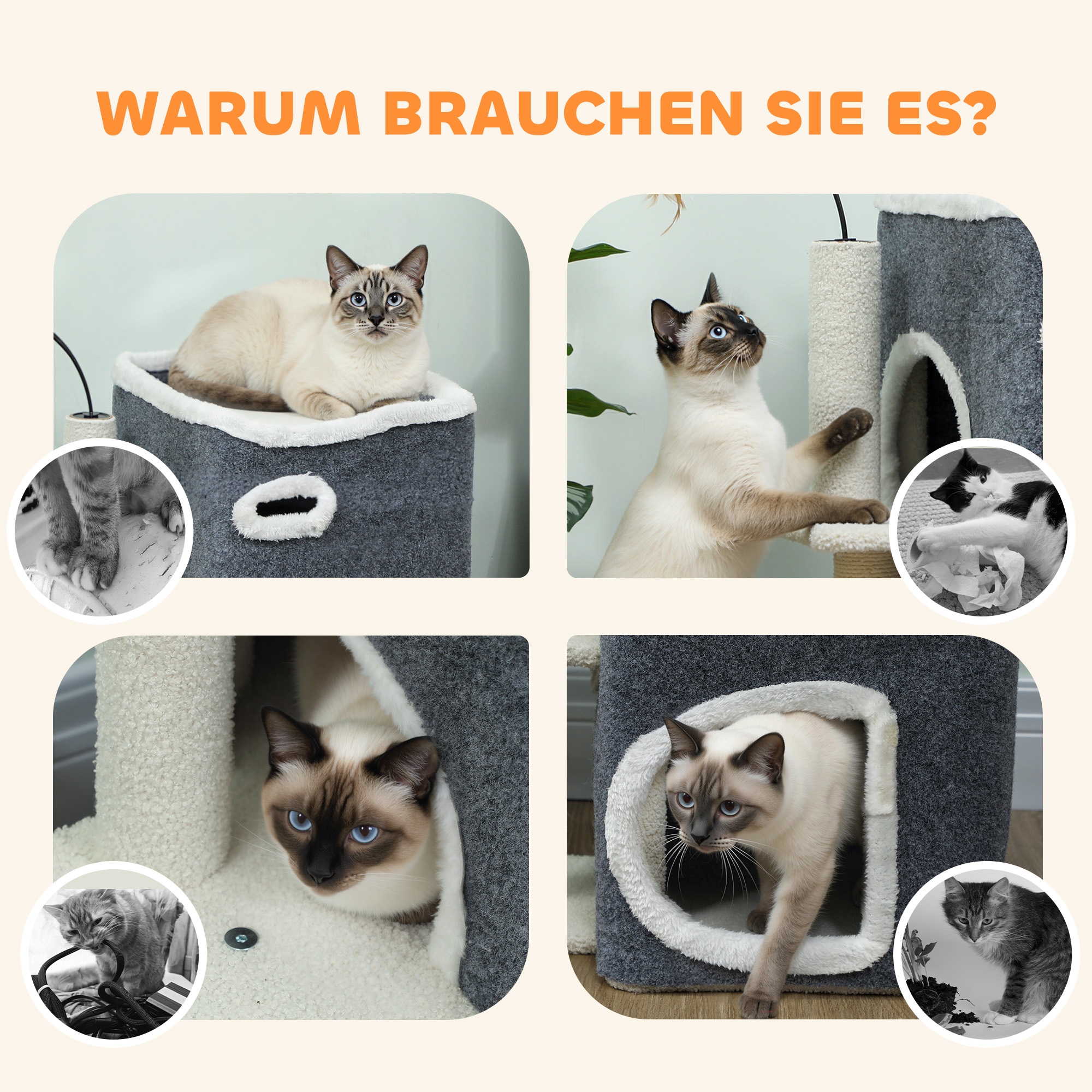 Katzenkratzbaum, Top-Liegefläche, 2-stöckiges Haus, Sisalpfosten, Grau