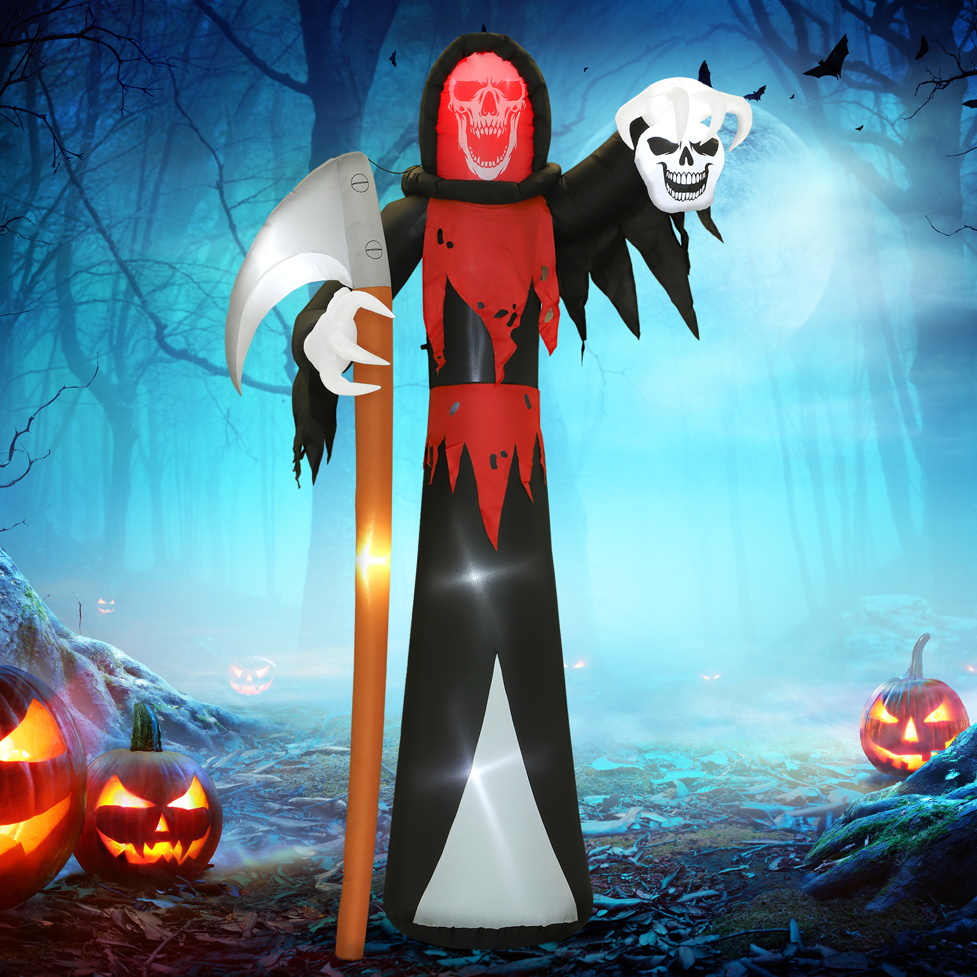 Halloween-Dekoration 3,7 m riesiger Sensenmann mit LED-Beleuchtung Leuchtende Luftfigur für Outdoor