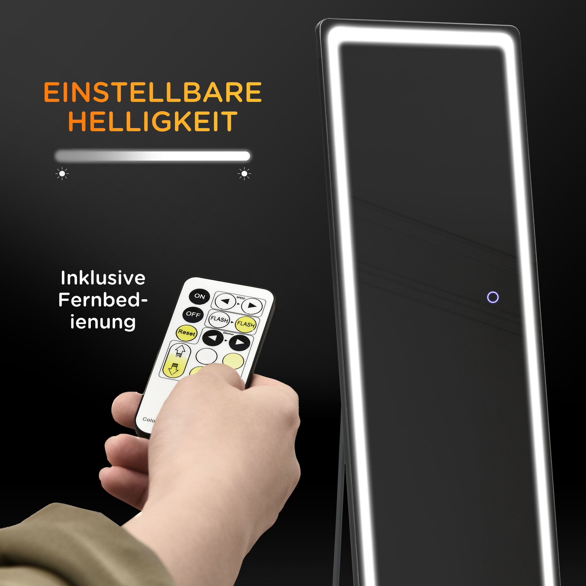 2 in 1 Standspiegel mit LED-Licht, freistehend, Aluminium, einstellbares Licht, 40 cm x 37 cm x 157,5 cm