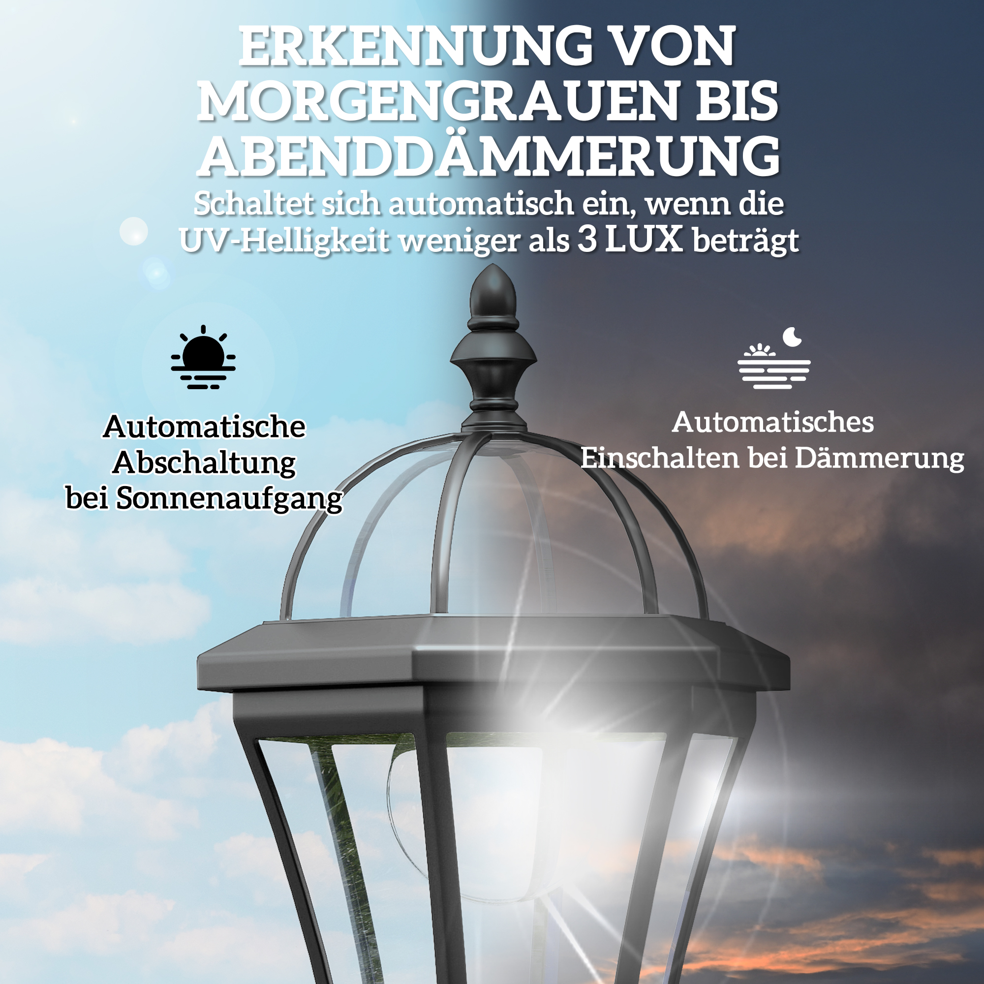 Solar Gartenlaterne 2er Set, Wetterfeste Wegleuchte 129 cm hoch, mit LED, 6 Std, Beleuchtung, IP44, Solarlampe für Außen, Schwarz