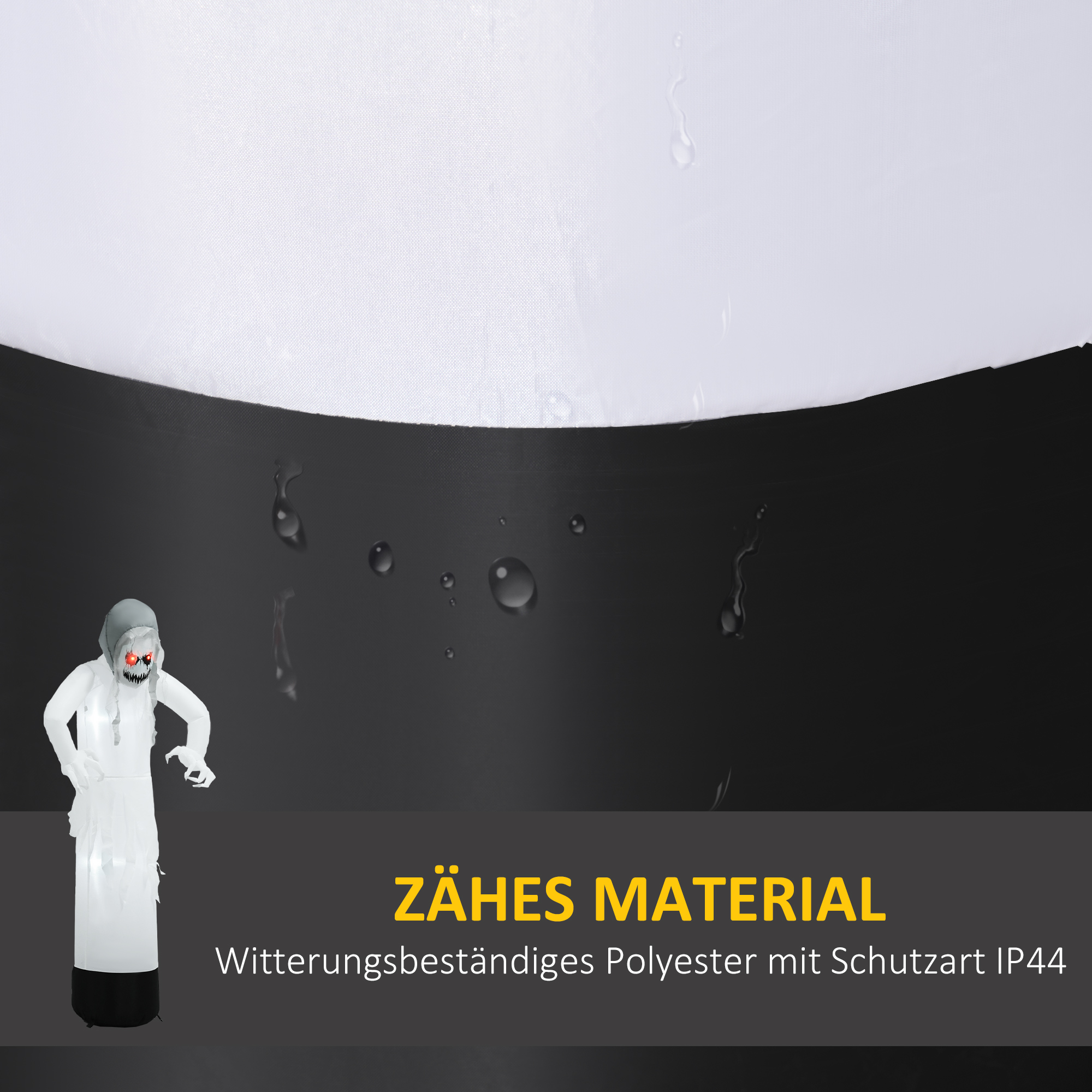 Halloweendeko, Geisterhexe mit roten Augen, aufblasbar, LEDs, Outdoor-tauglich, 180 cm, Weiß