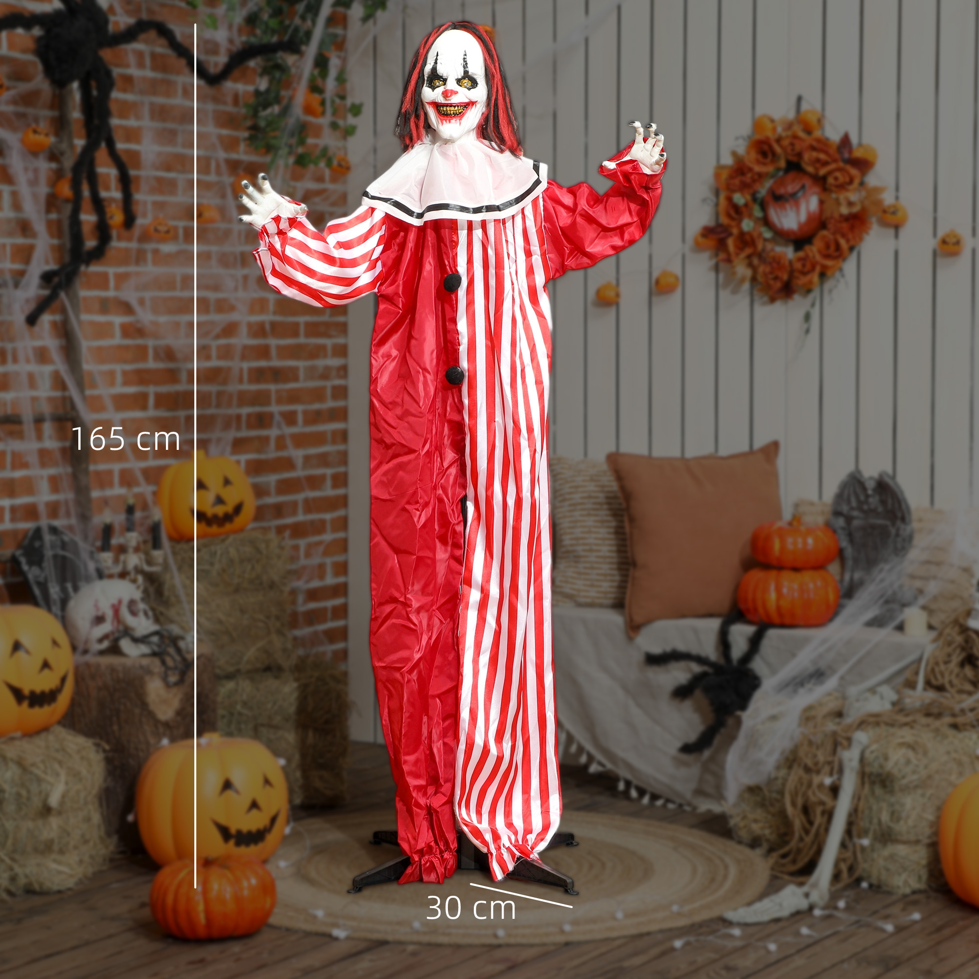 165 cm Halloween Dekoration Halloween Clown mit LED-Lichter, Soundfunktion Körper-Effekt