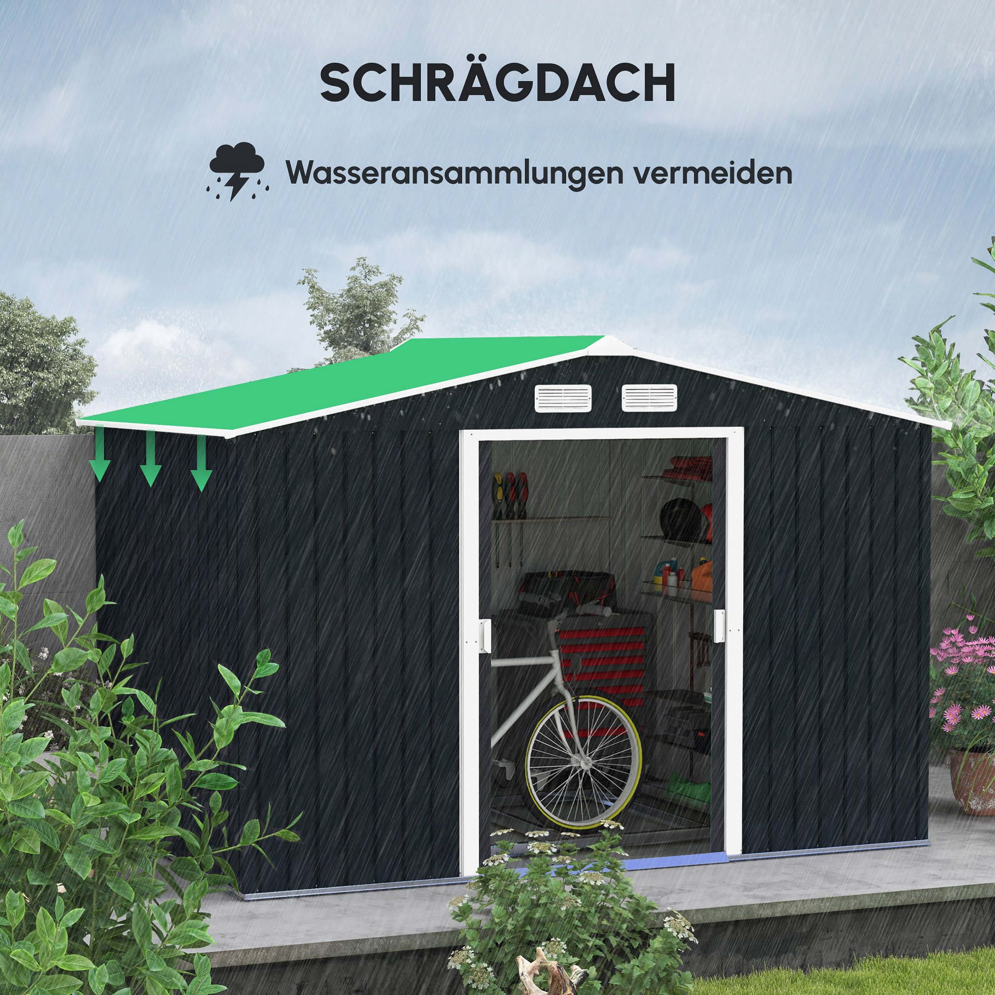 Geräteschuppen mit Schiebetüren 2,77 x 1,95 x 1,92 m Metall Kohlegrau