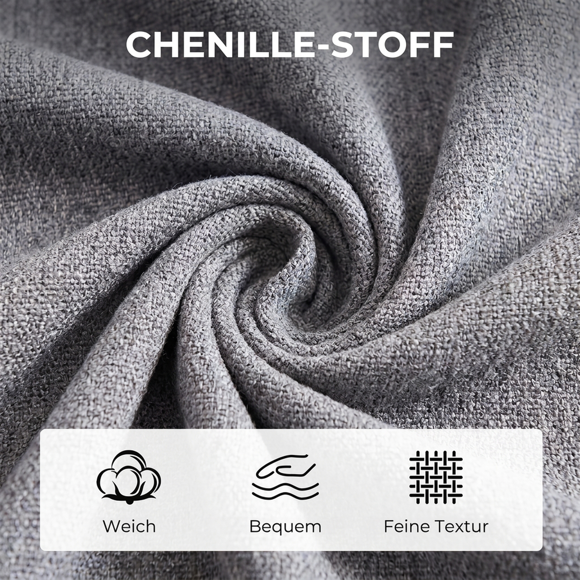 Sessel Wohnzimmer Drehbar Loungesessel mit Breiter Sitzfläche, Integrierter Armlehne, Chenille-Optik, Dunkelgrau