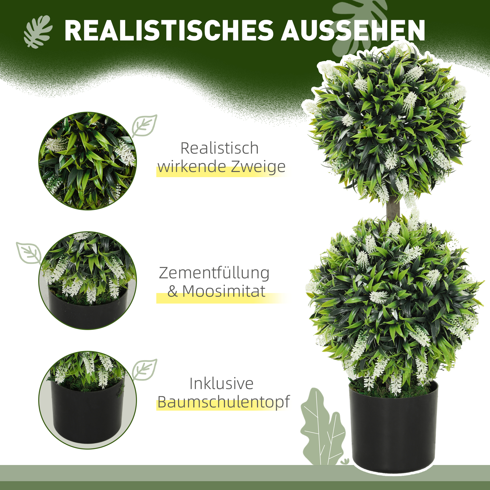 2er-Set Künstliche Pflanzen, UV-beständige Kunstpflanze im Blumentopf, 70 cm Zimmerpflanze für Wohnzimmer, Garten