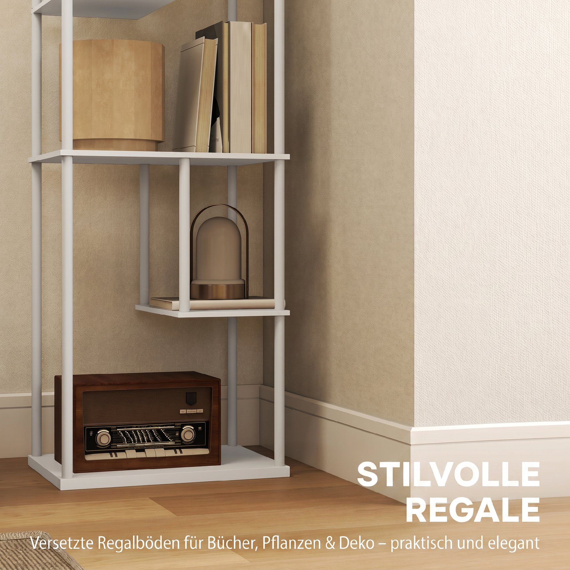 Stehlampe Stehleuchte mit Regalen, einstellbare Helligkeit & Farbtemperatur für Schlafzimmer, Büro, Wohnzimmer, Weiß