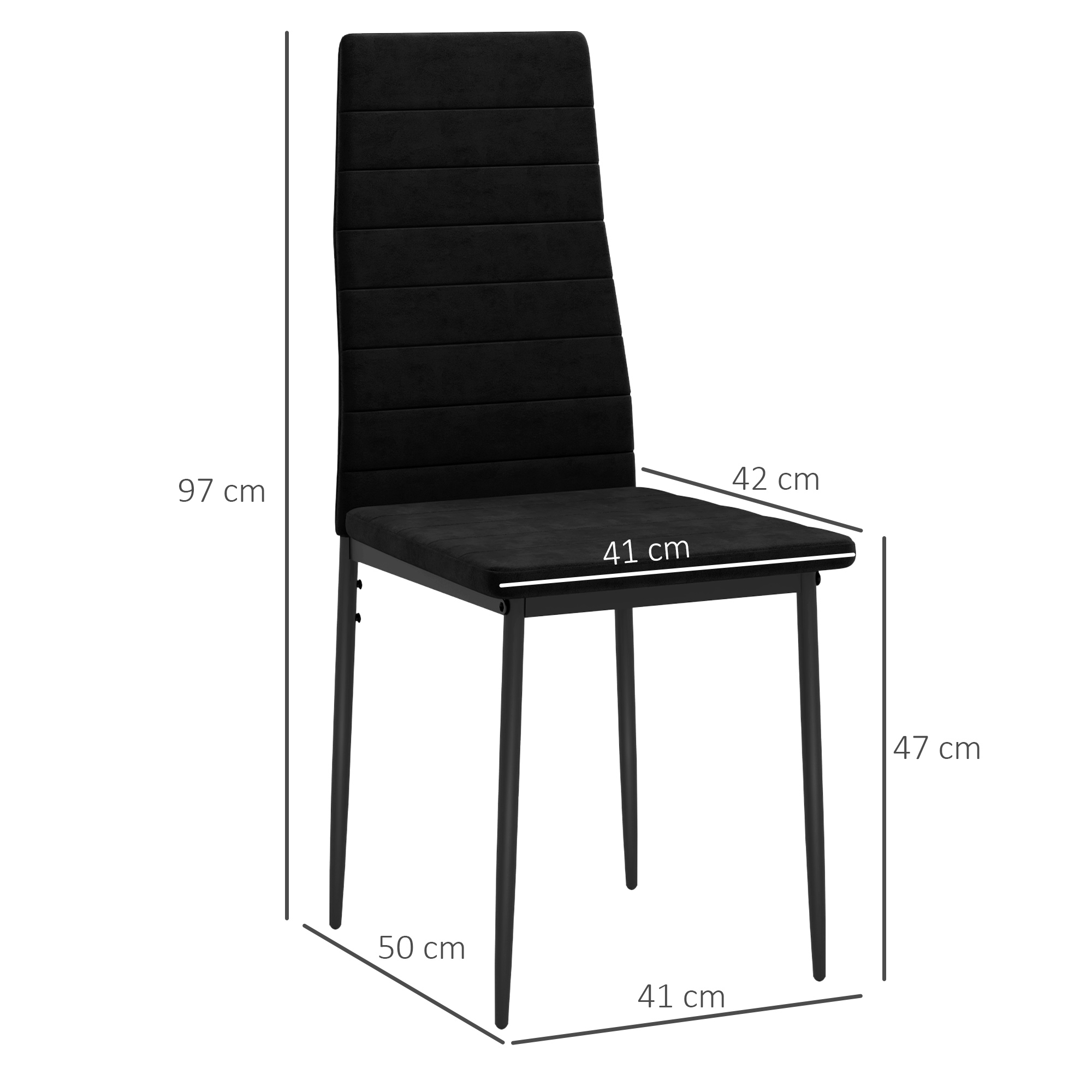 4er-Set Esszimmerstühle, armloses Design, Stoffpolsterung, Metallbeine, Schwarz