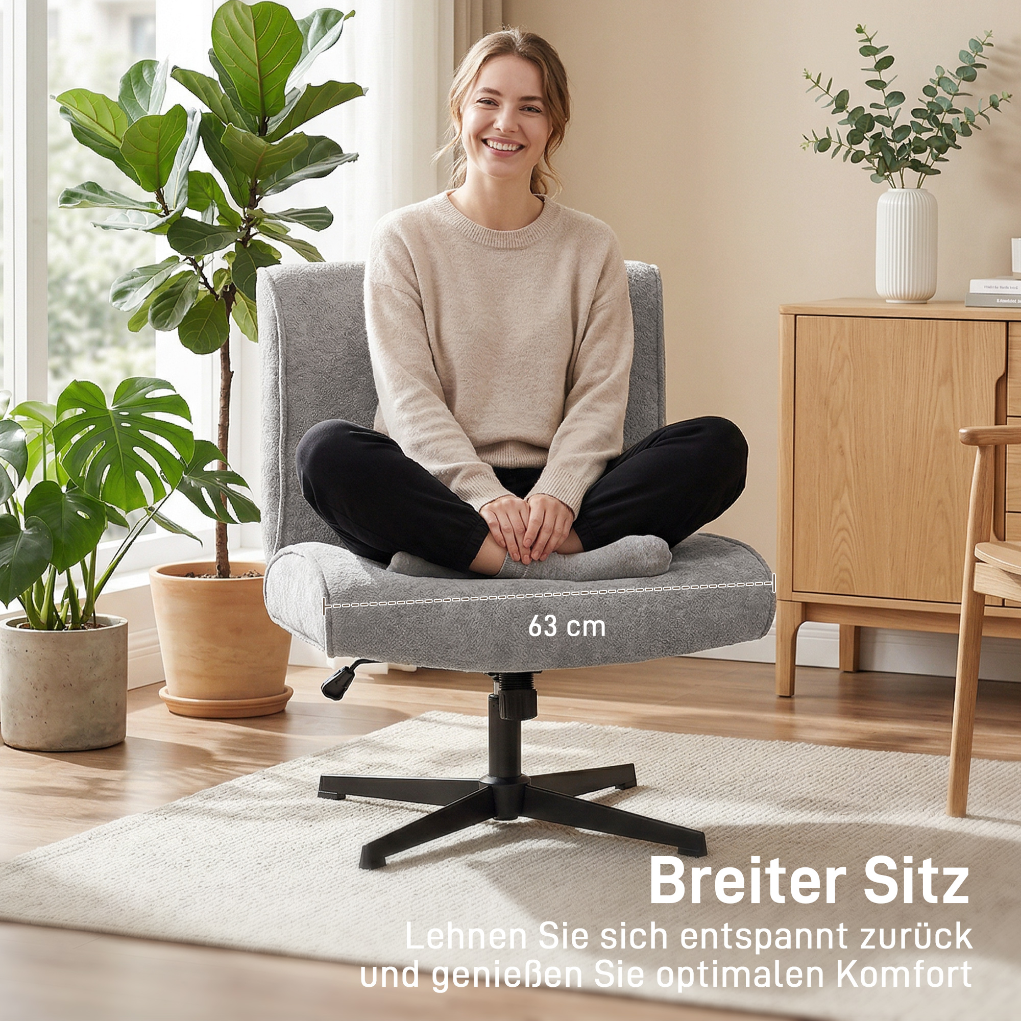 Drehbarer Akzentstuhl, Samtgepolsterter Lounge-Sessel mit Höhenverstellung für Wohnzimmer, Büro, Grau