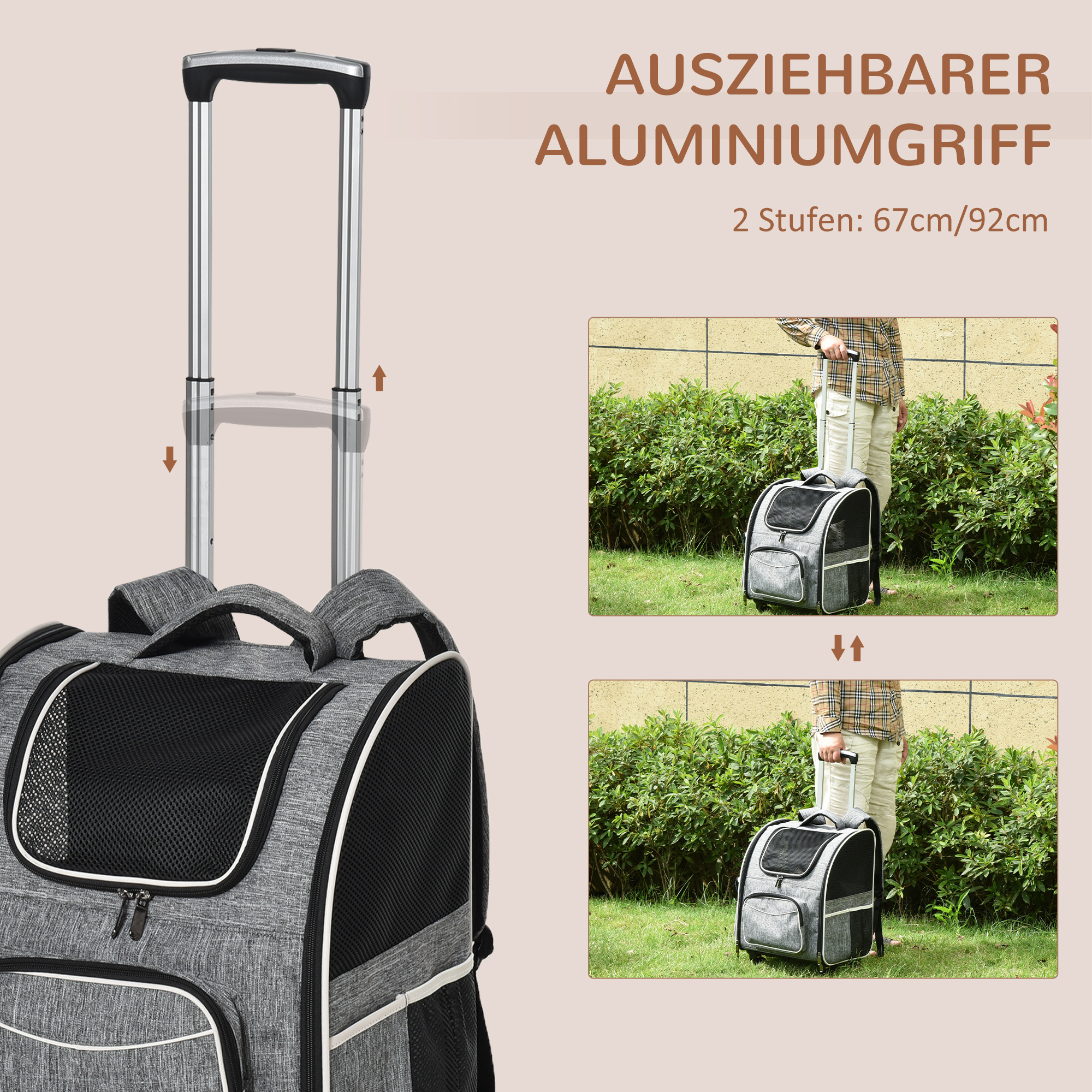 2-in-1 Hundetransporttasche Oxfordstoff Grau + Weiß + Schwarz