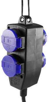 Werkstatt-Steckdose, 4-fach, 5m Kabel, IP44, mit Aufhänger, H07RN-F 3G1,5mm²