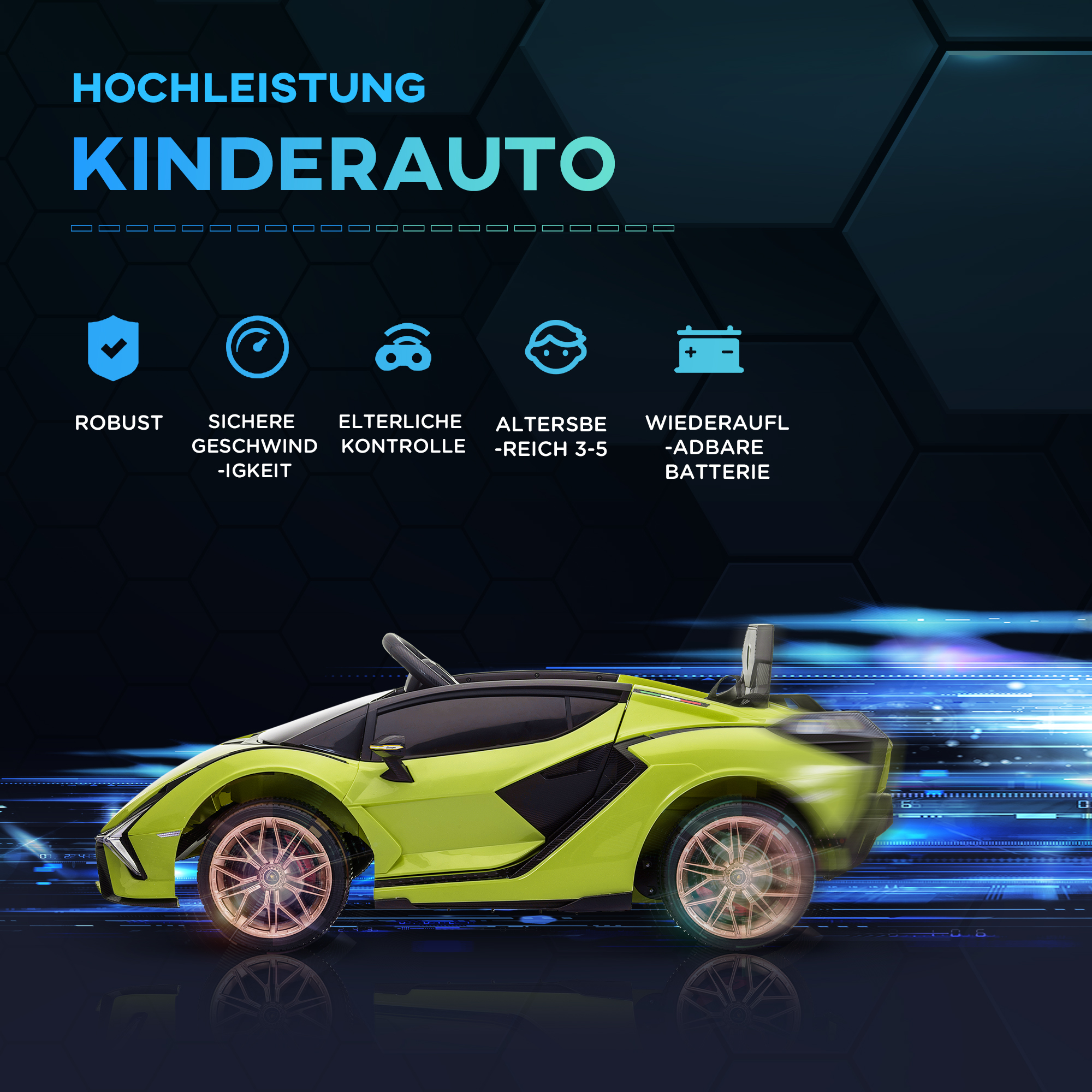 Kinder-Elektroauto, Lamborghini, 3-5 km/h, Fernsteuerung, für 3-5 Jahre, Grün