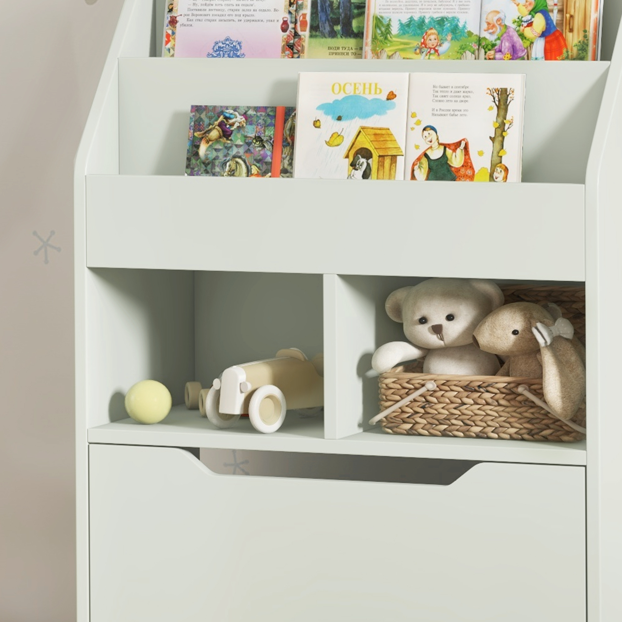 Kinderregal mit Schublade, Bücherregal mit Fächern, 60 x 29,9 x 90 cm, Grün