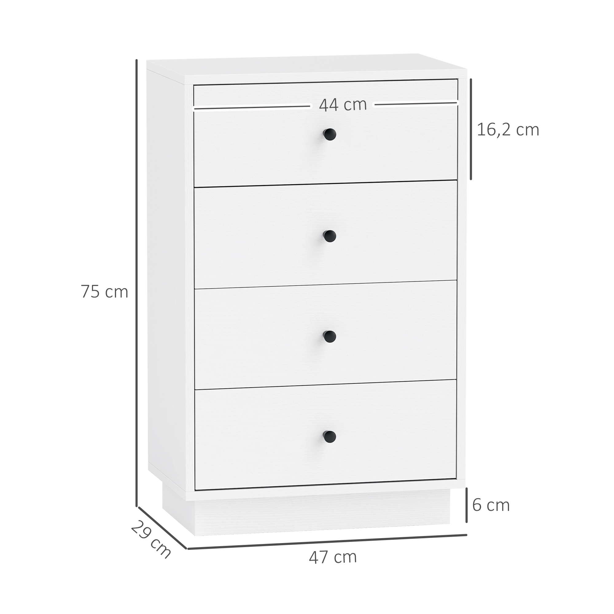 Kommode Sideboard mit 7 Schubladen Schrank aus Holzwerkstoff im Modern Stil 47 x 29 x 75 cm Weiß