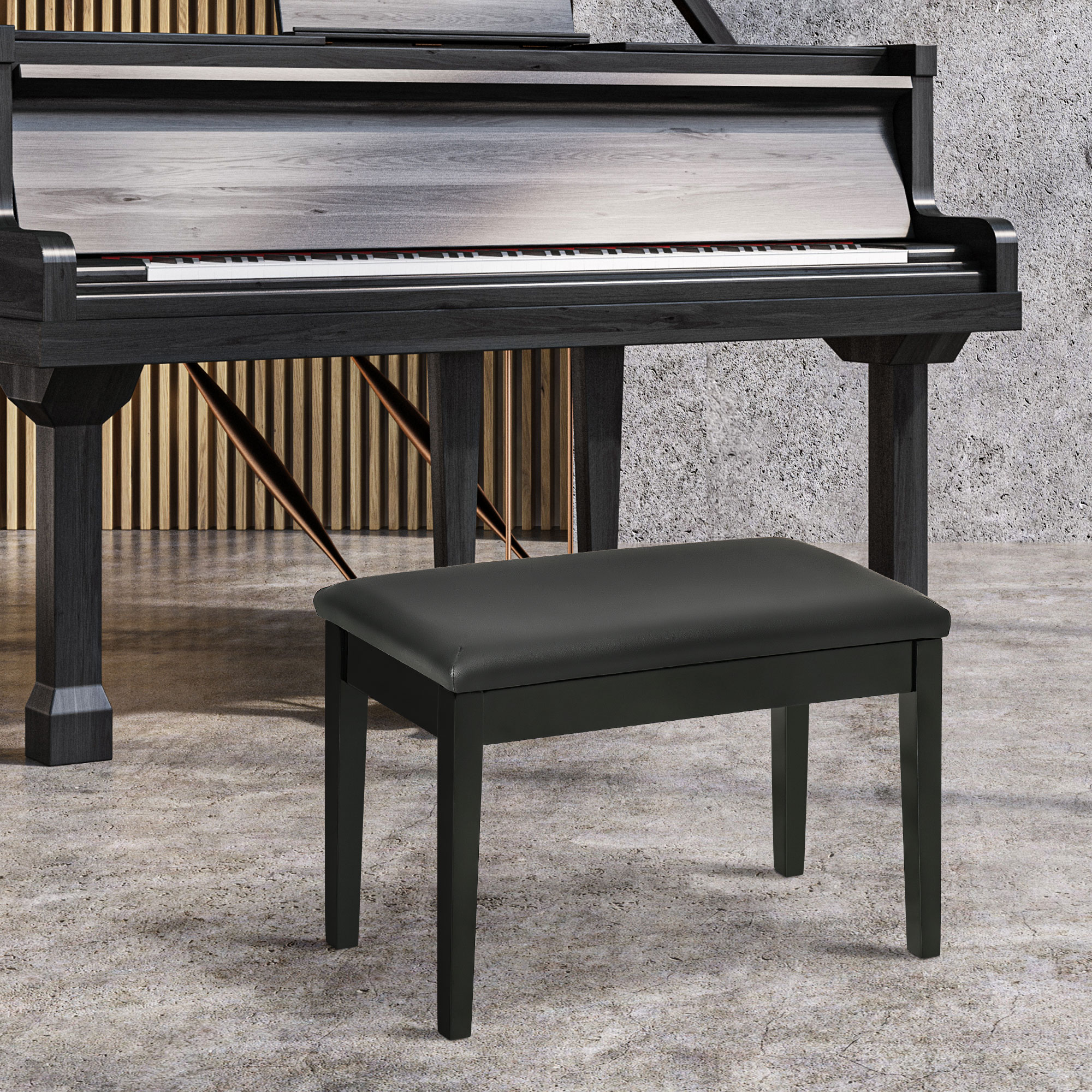 Klavierbank, Pianobank für 1 Person, gepolstert, Holzbeine, Schwarz