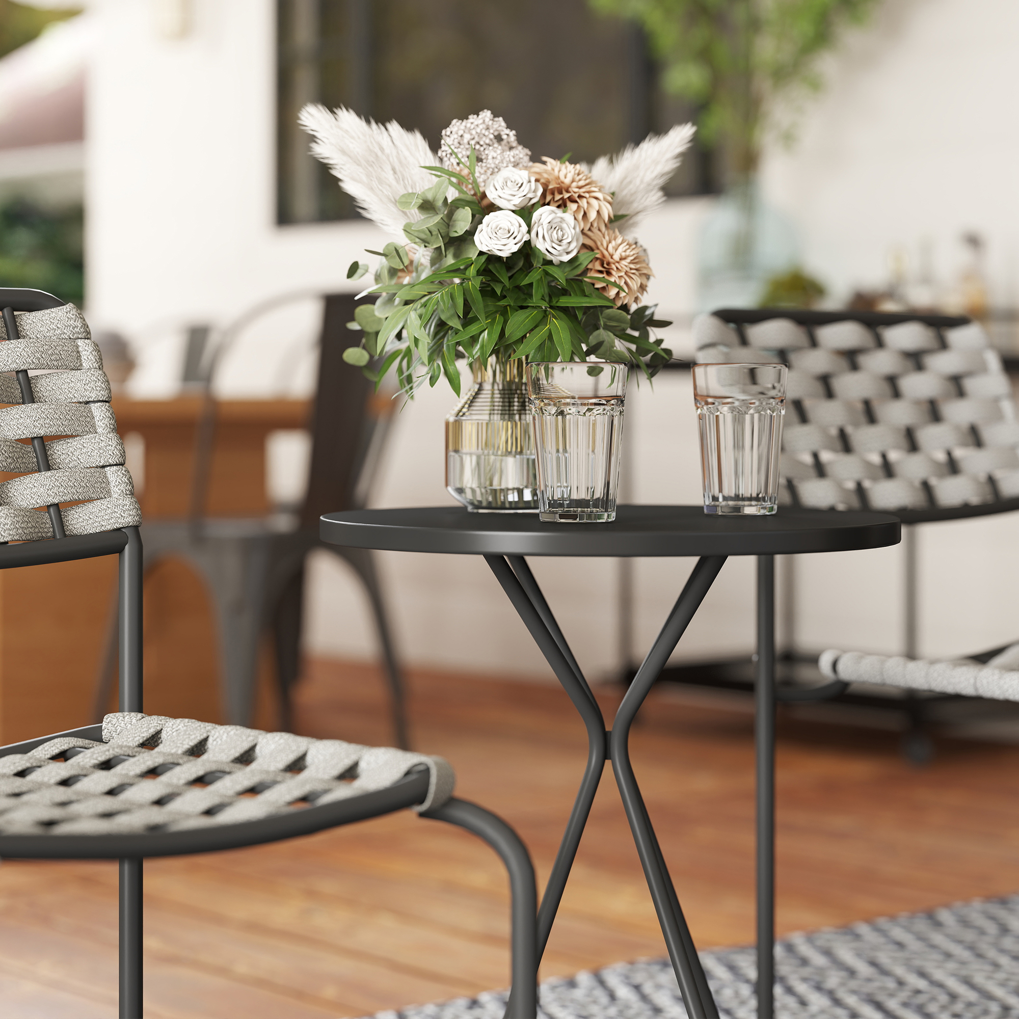 Polyrattan Gartenmöbel Set, Outdoor Lounge Balkonmöbel für 2 Personen, 3-teilig 2 Stühle, Tisch Grau