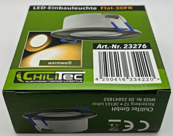 LED-Einbauleuchte "Flat-30 FR-R" 3000K / Ø85x30mm, 5W, 590lm, IP44, rund, poliert