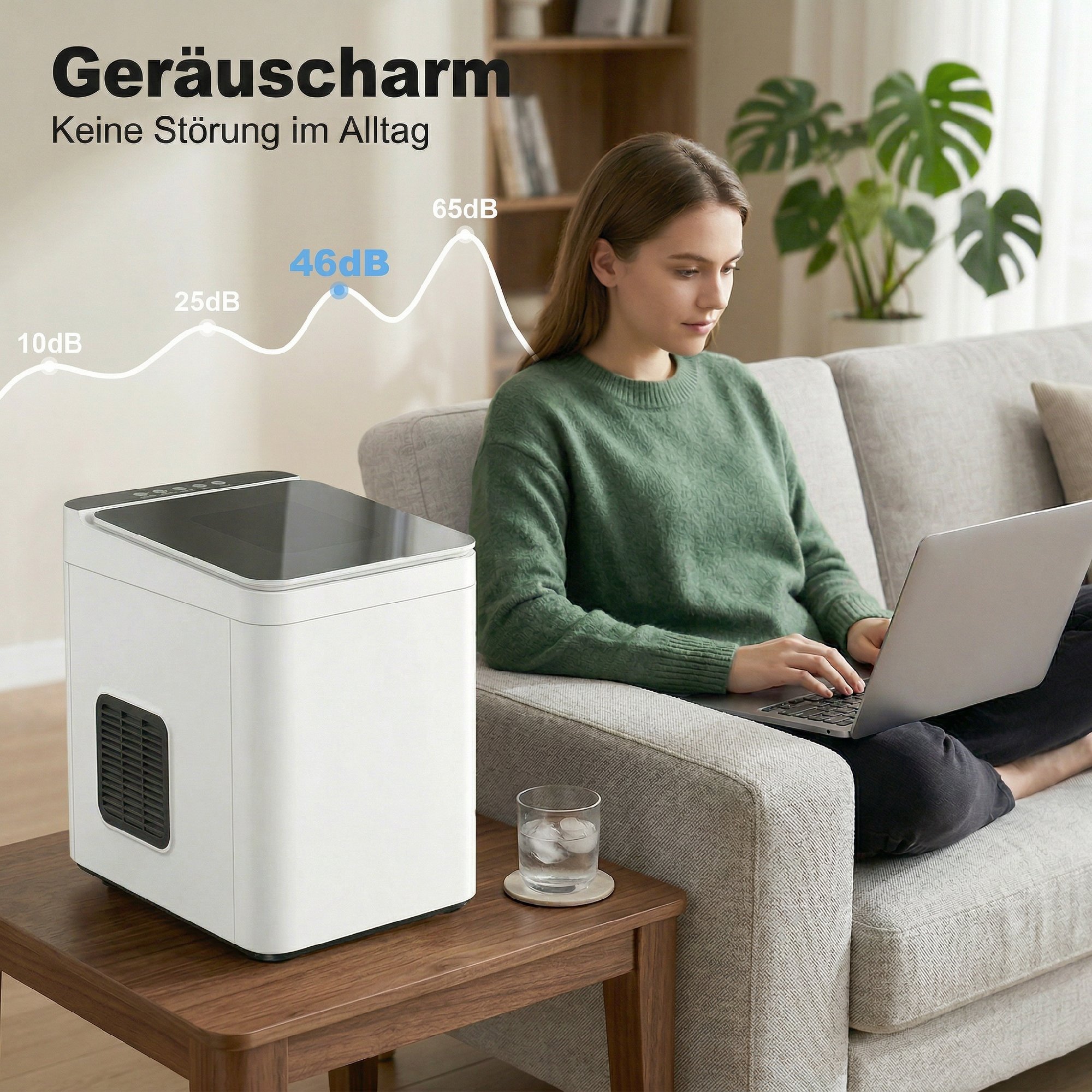 Tisch-Eismaschine Selbstreinigend Kompakter Eisbereiter mit Schaufel und Korb Weiß