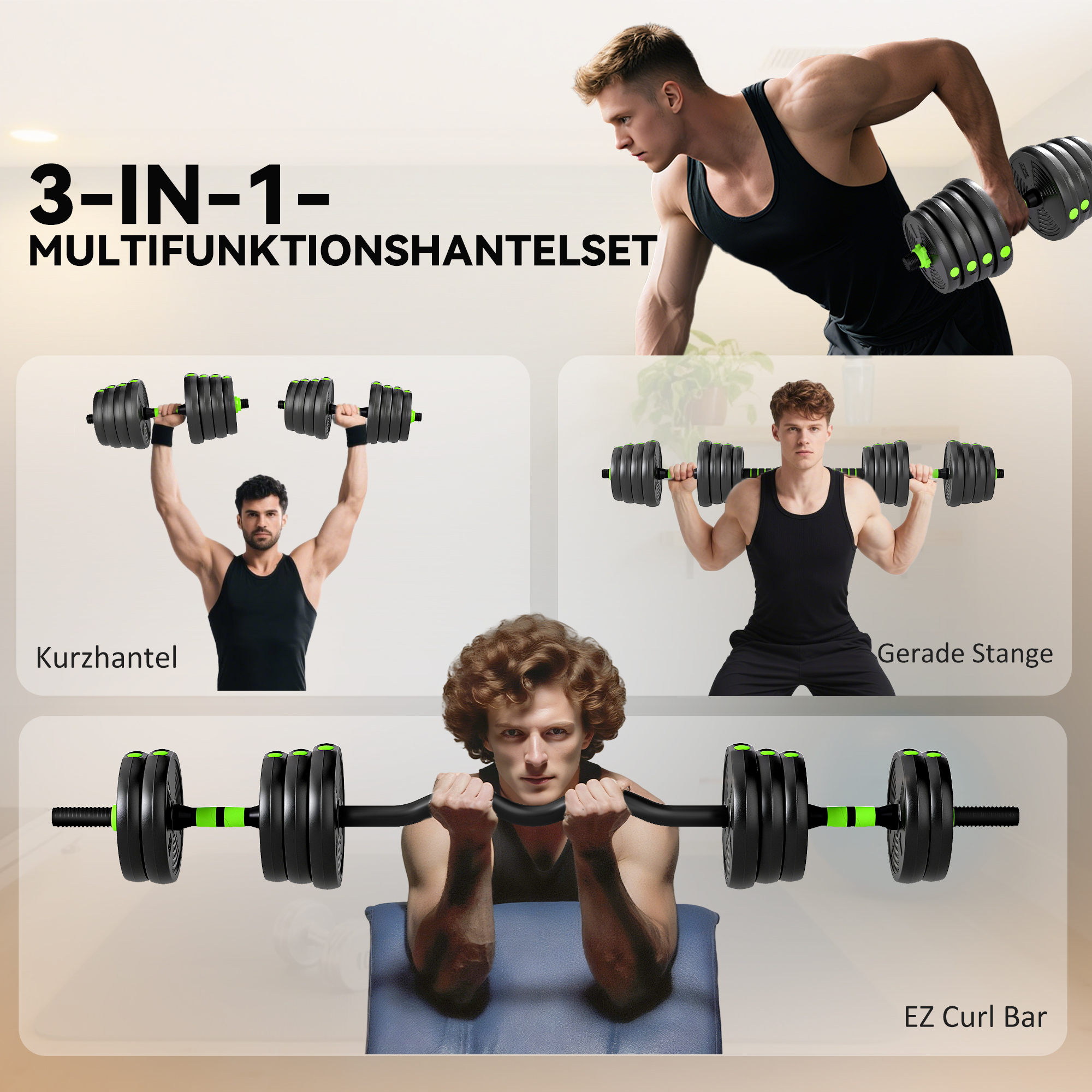 Hantelset verstellbar 30 KG Kurzhantel Set Kurzhanteln Langhanteln Hanteln Set für Krafttraining
